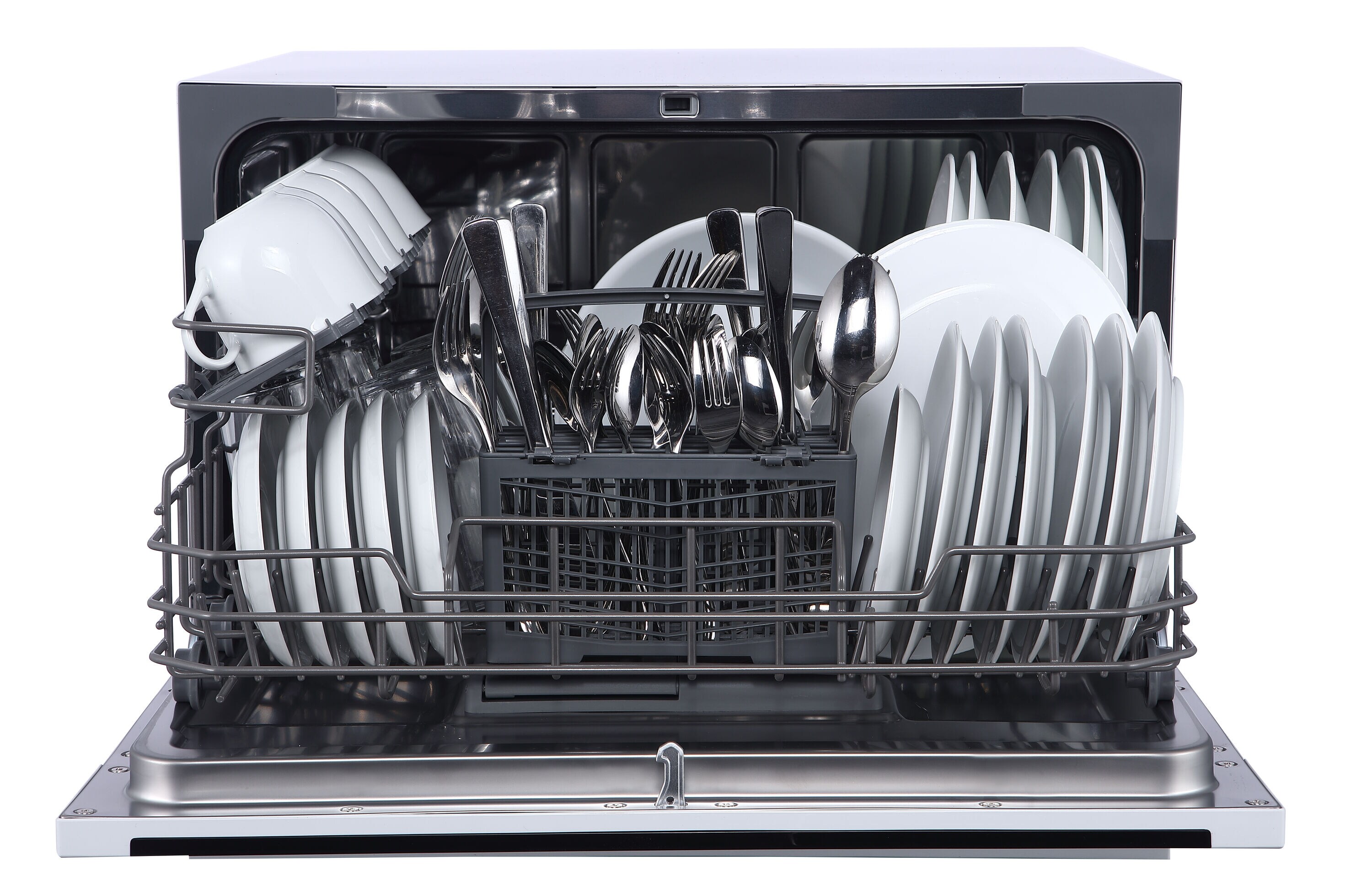 Farberware Professional FCD06ABBWHA Compact Portable Countertop Dishwasher with 6 Place Settings and Silverware Basket, LED Display, Energy Star