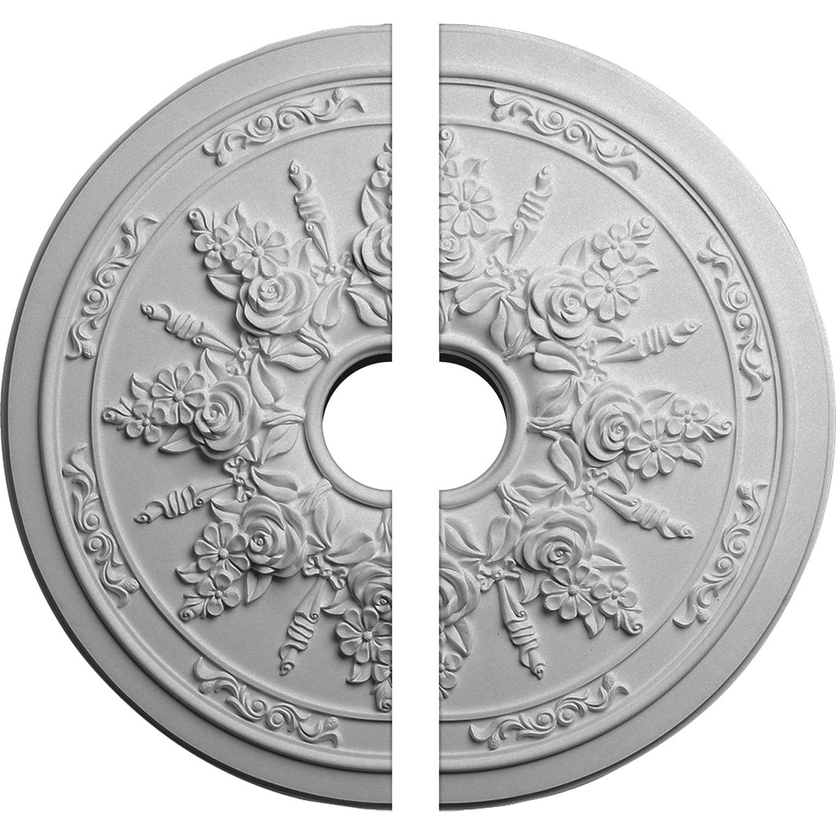 Ekena Millwork CM23RO2 Rose Ribbon 23.625-Inches W x 23.625-Inches L Architectural Primed Polyurethane Split Ceiling Medallion