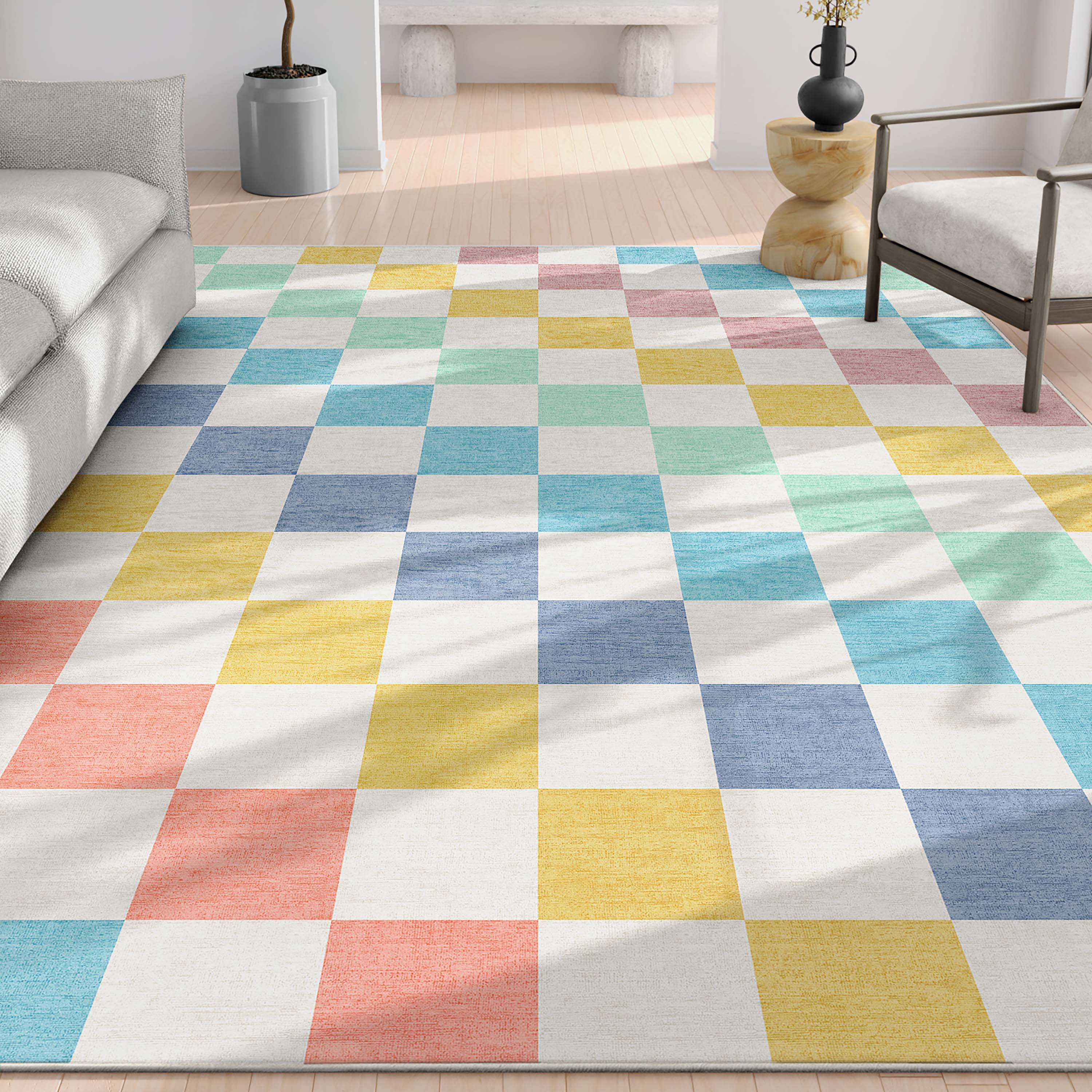 Well Woven W-SQR-01M-7 Apollo 8 x 10 (ft) Loomed Polyester Multi Rainbow Rectangular Indoor Geometric Mid-Century Modern Area rug