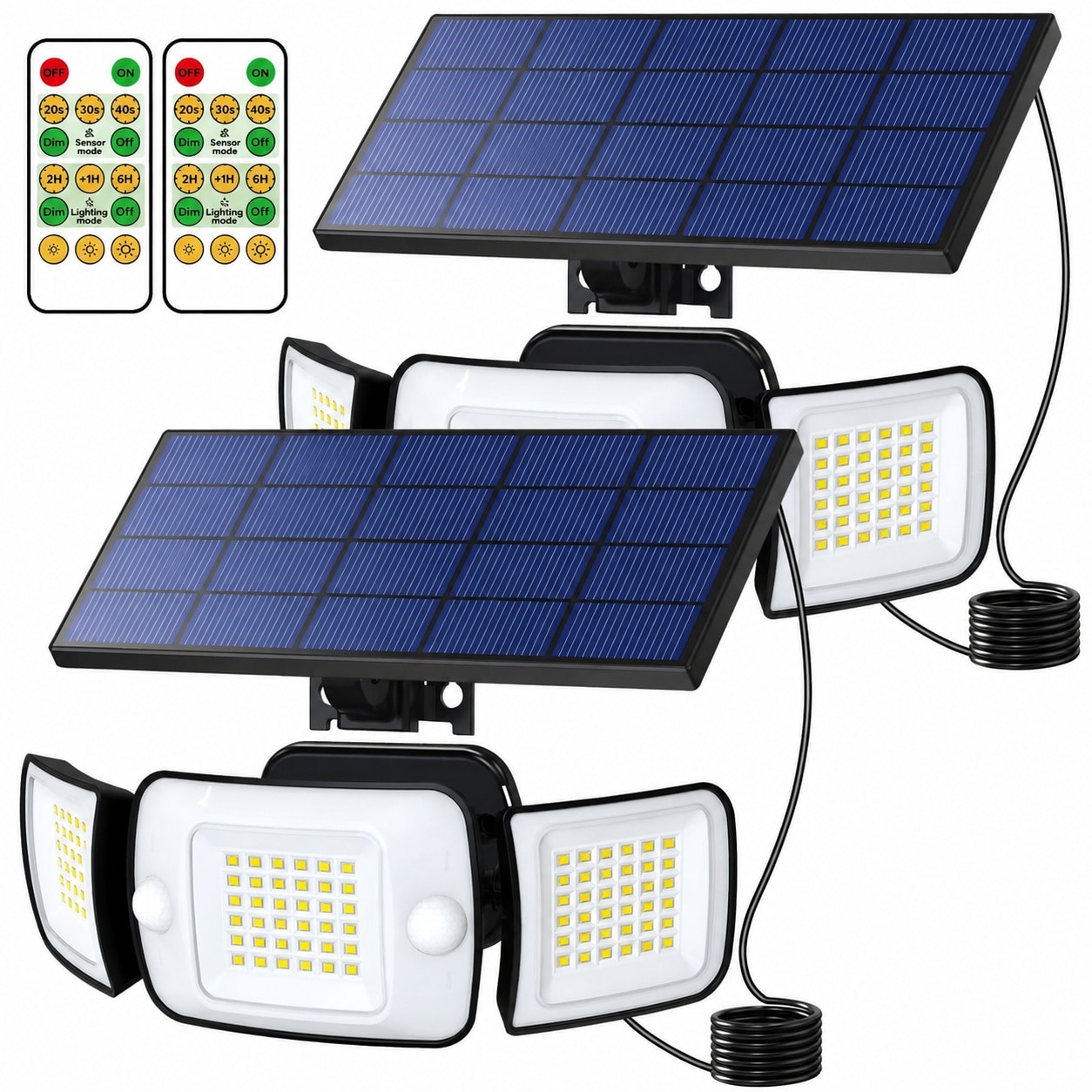 Aoibox  3 Head Solar Motion Sensor Flood Lights with Remote Control 180 Detection IP65 Waterproof 2 Pack