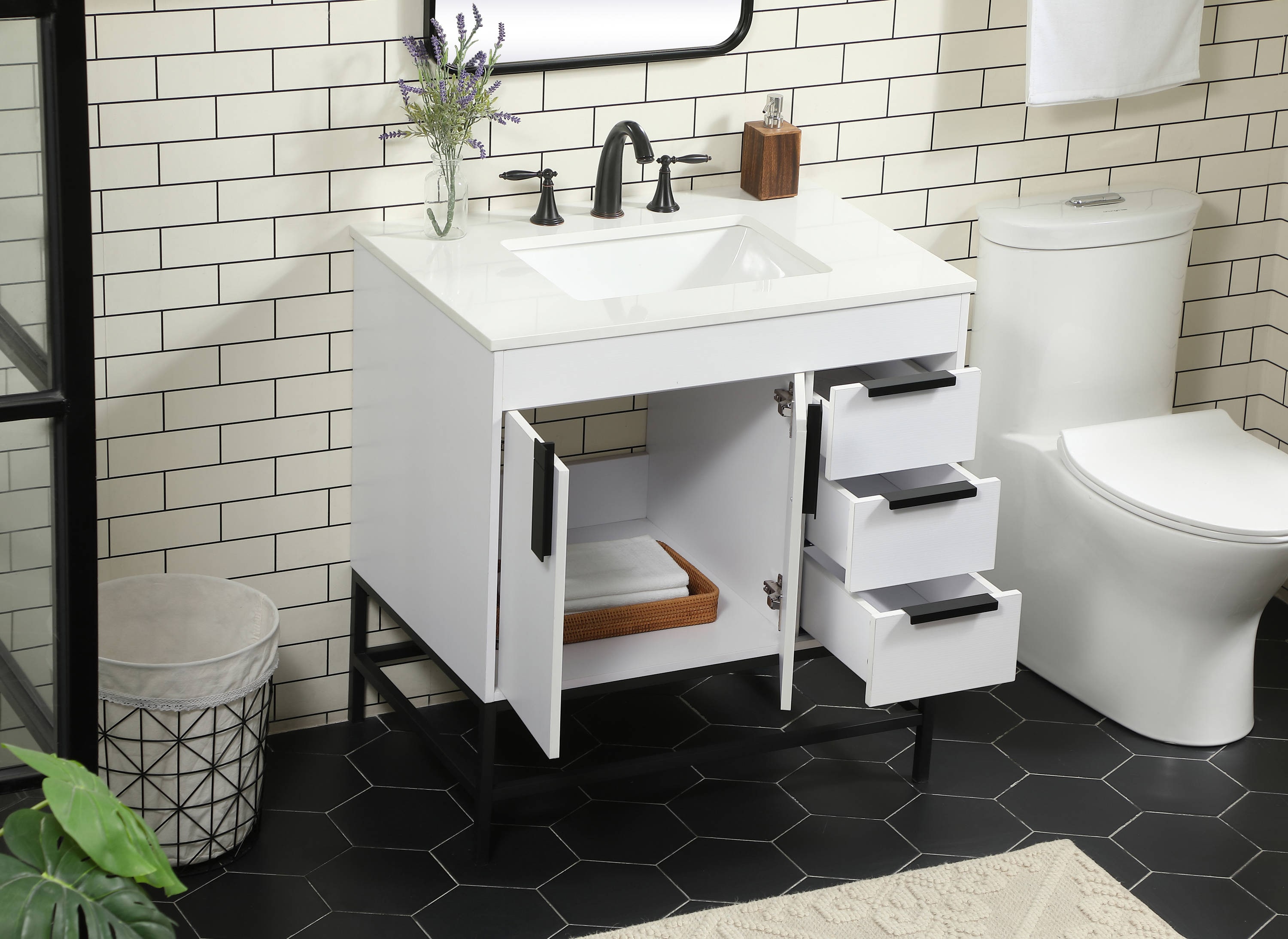 Eugene 32" White MDF Bathroom Vanity with Quartz Top