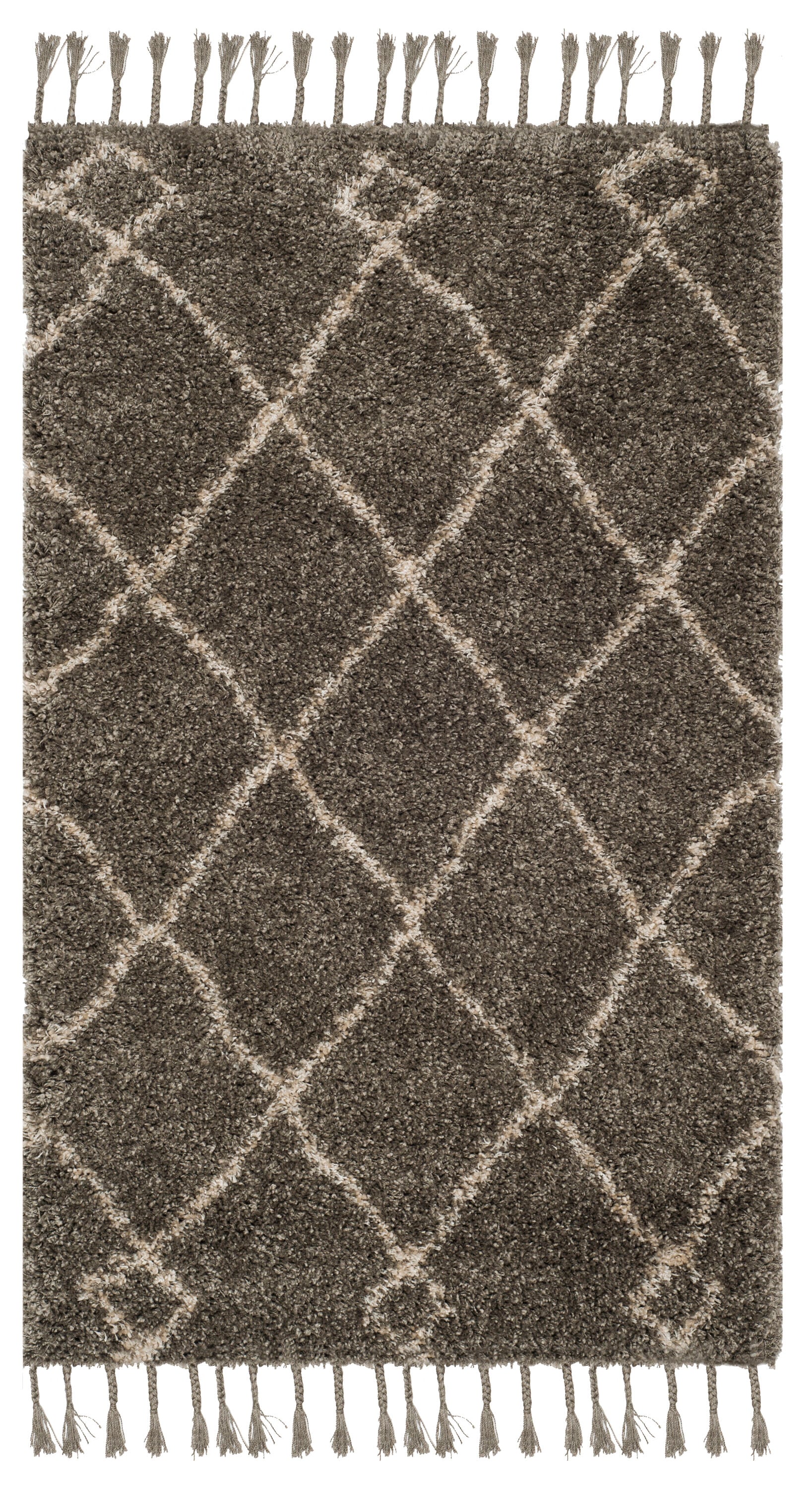 Boho-Chic Moroccan Fringe Shag Area Rug 3' x 5' - Grey/Cream