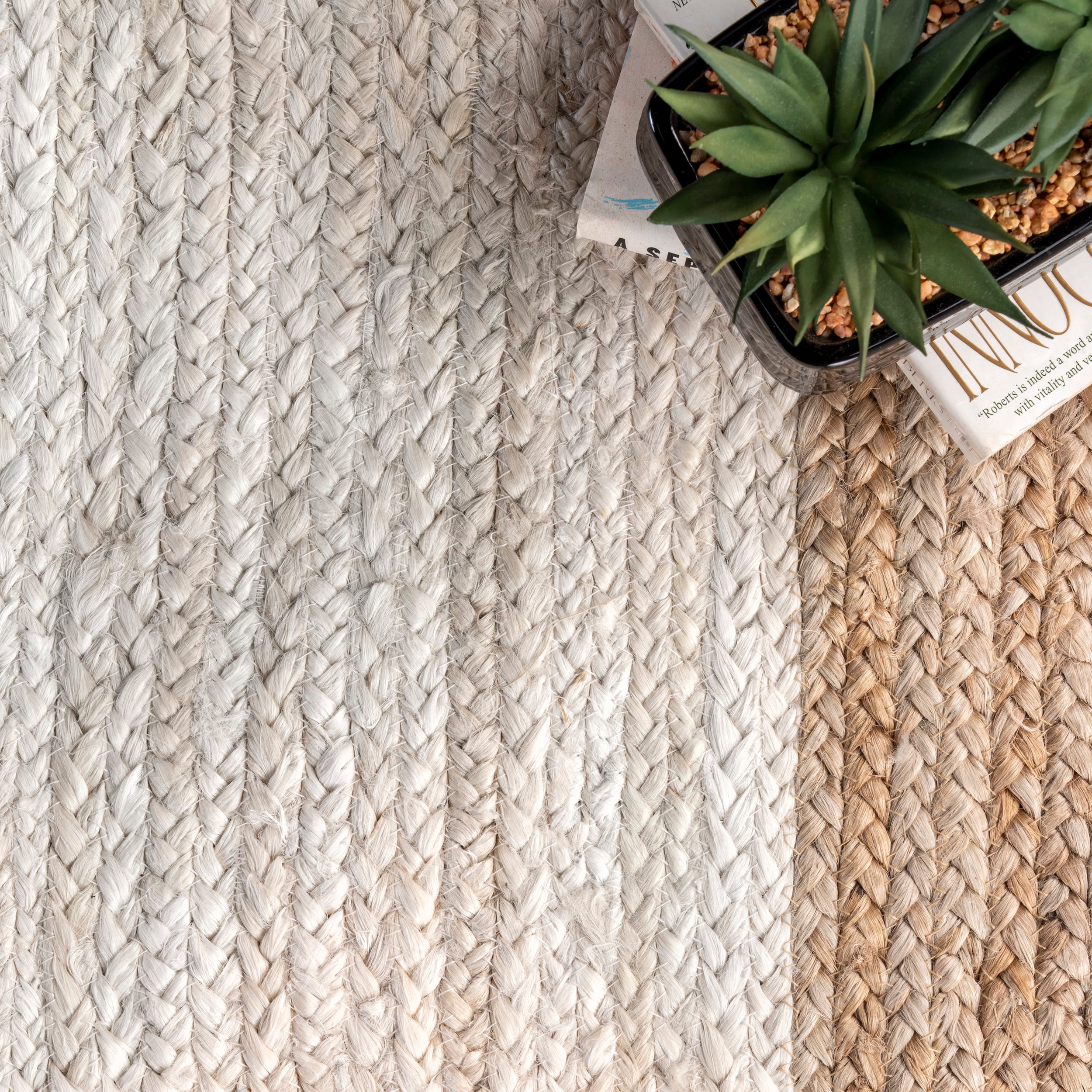 Braided Handmade Reversible Blue Jute 4' x 6' Area Rug