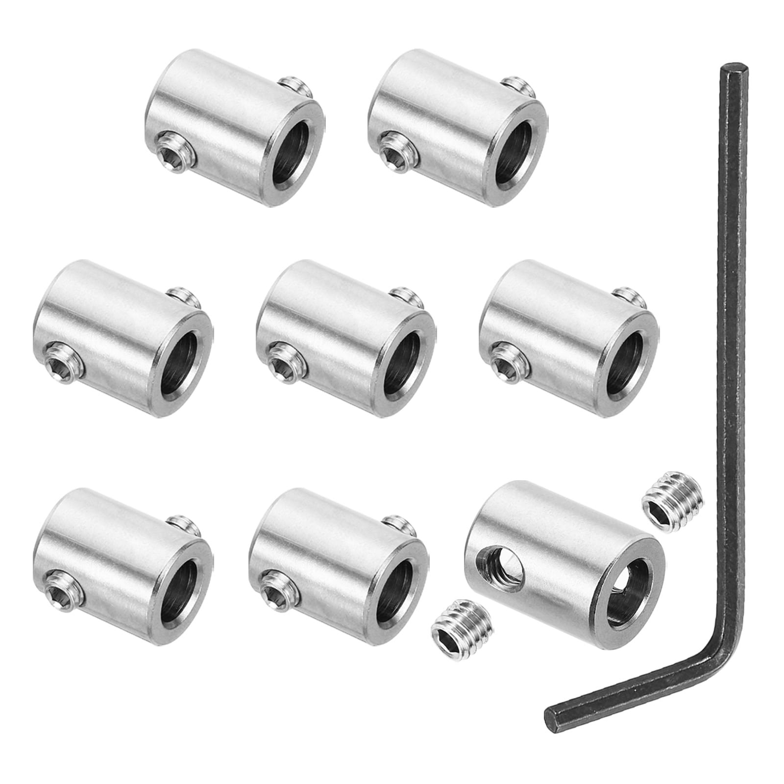 PATIKIL 4mm Hole Wire Rope Clips Set 8 Set 304 Stainless Steel Double Holes Lock Cable Clamps Clip with M4 Hexagon Screws Spanner for Cable Fitting Silver 8x10mm #S26051300UX4848