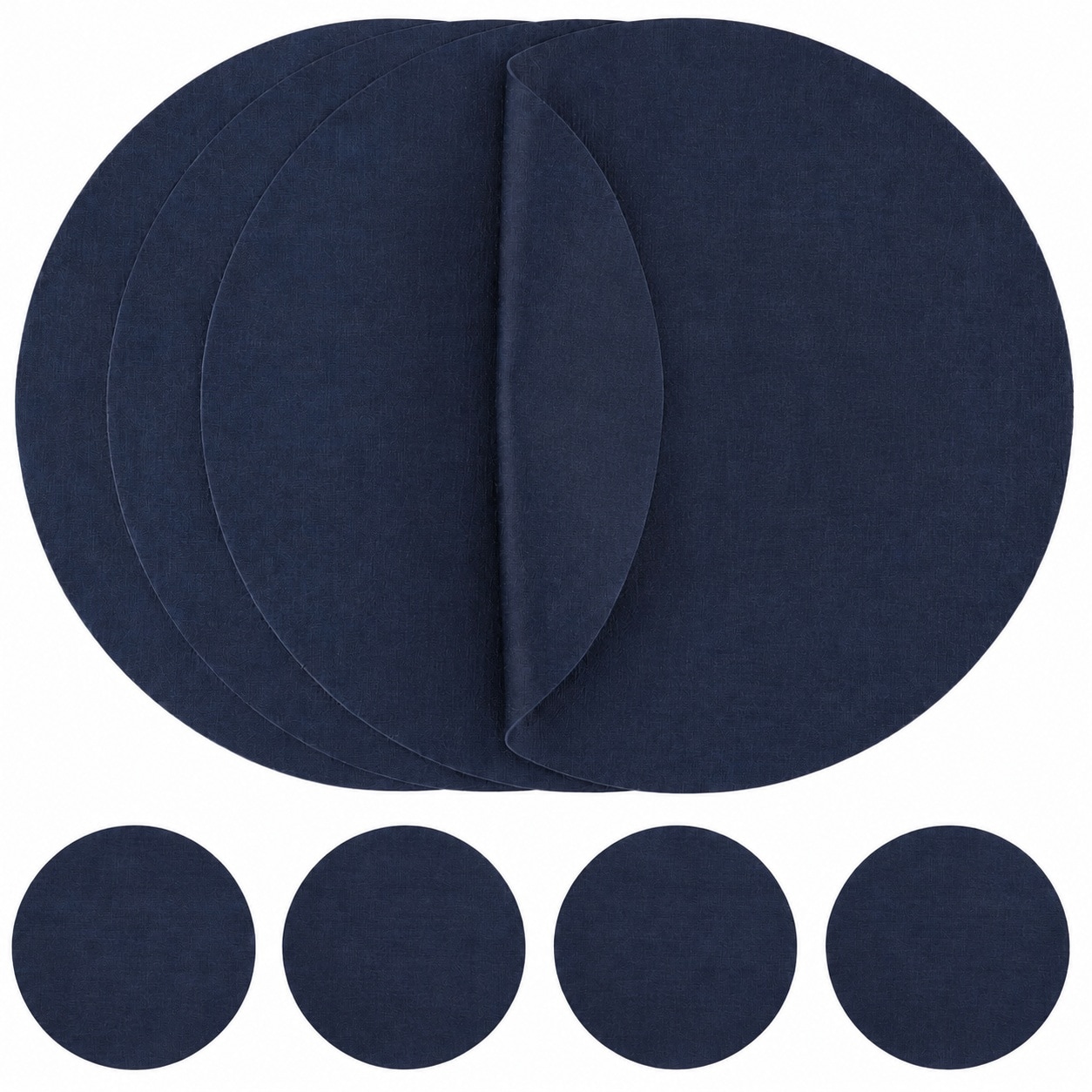 Etokfoks  13 in x 13 in Navy Blue Faux Leather Table Mats and Coasters Heat Resistant Dining Kitchen Set of 4