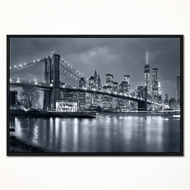 Designart Panorama New York City at Night- Cityscape Framed Canvas ...