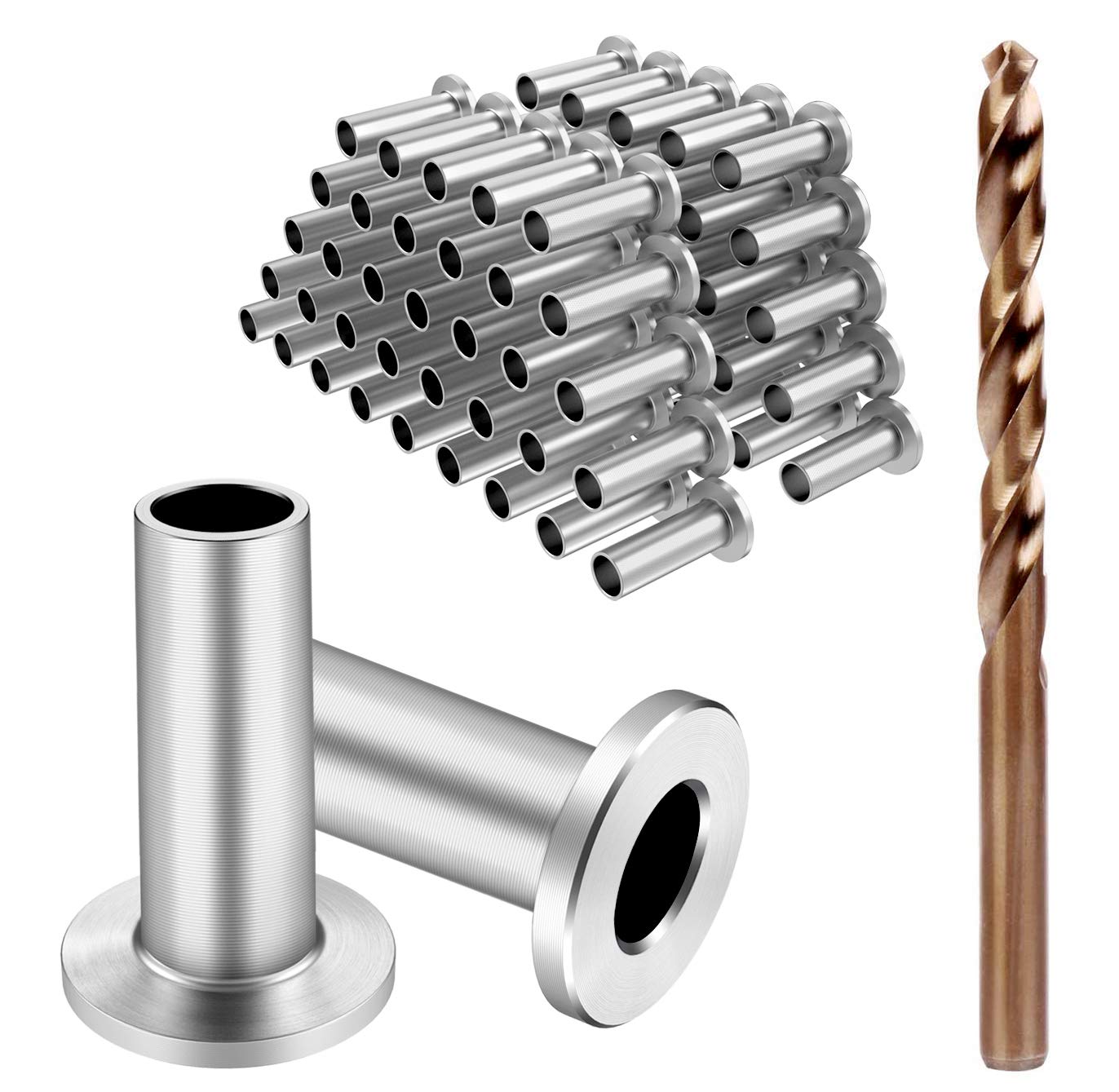 Afoxsos  65 pack stainless steel cable railing protector sleeves fits one eighth five thirty second or three sixteenth inch for wood composite