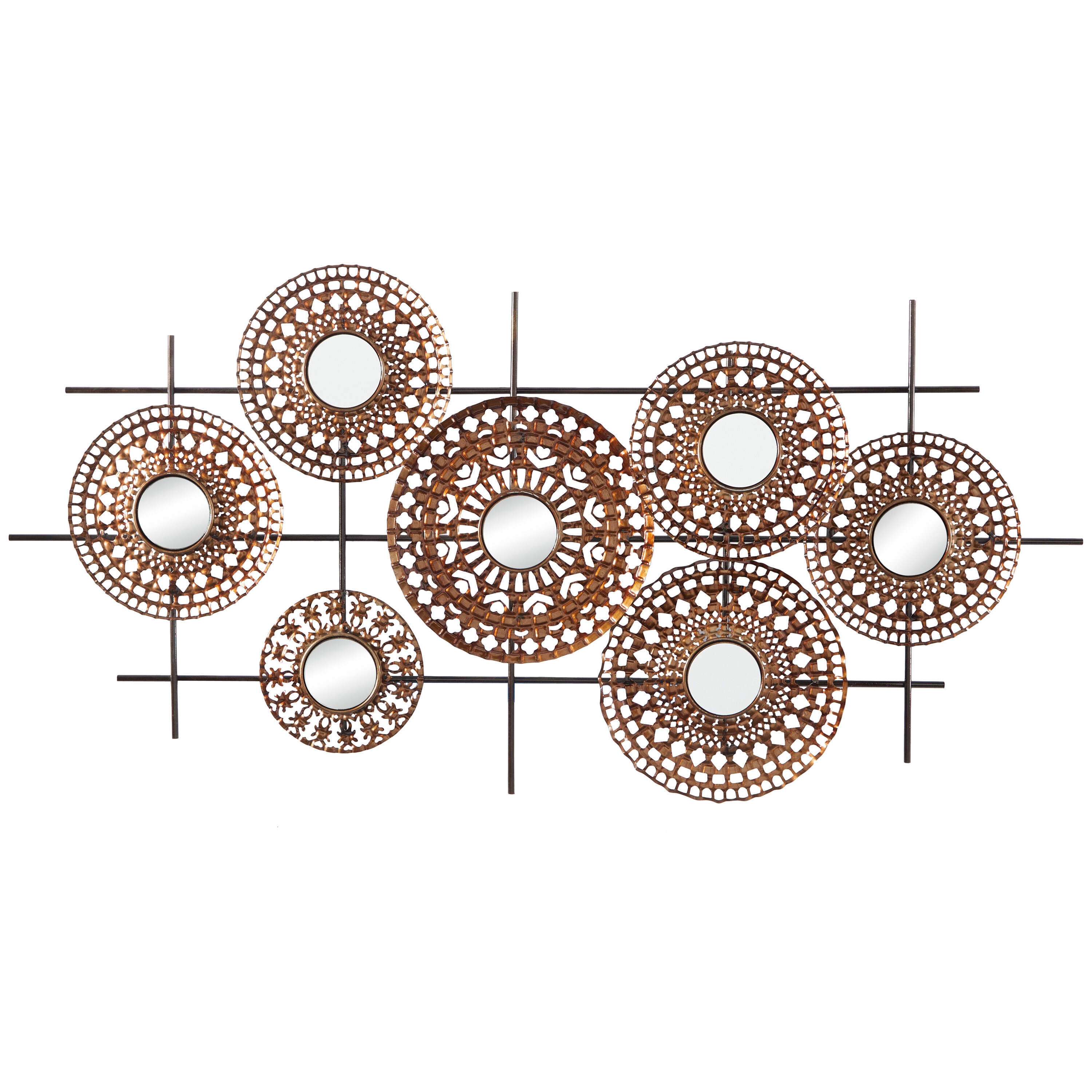 Bronze Metal Abstract Wall Sculpture with Mirrored Accents