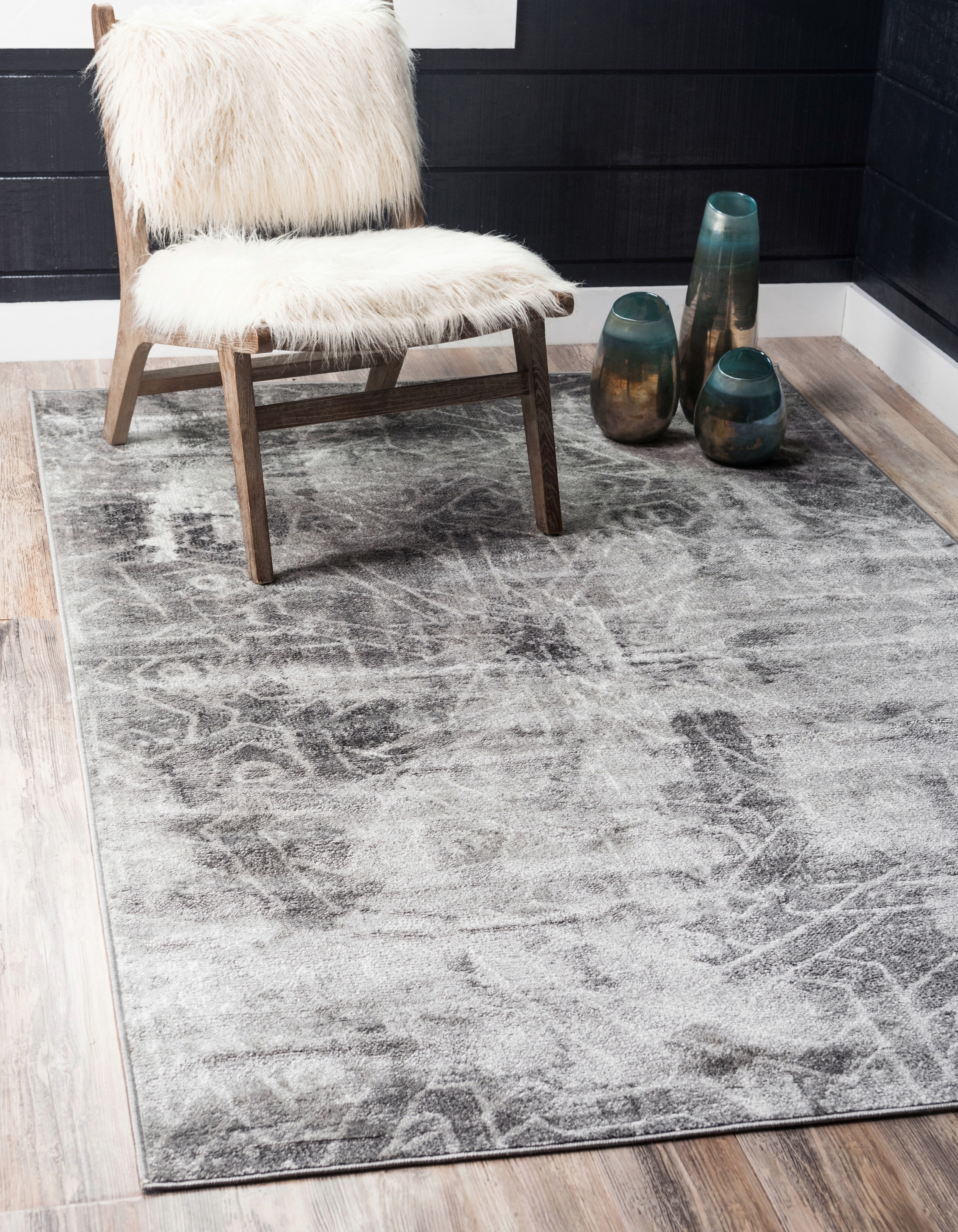 Unique Loom 3141629 Rainier Sofia 6 x 6 (ft) Loomed Polypropylene Gray/Light Gray Square Indoor Geometric Industrial Area rug