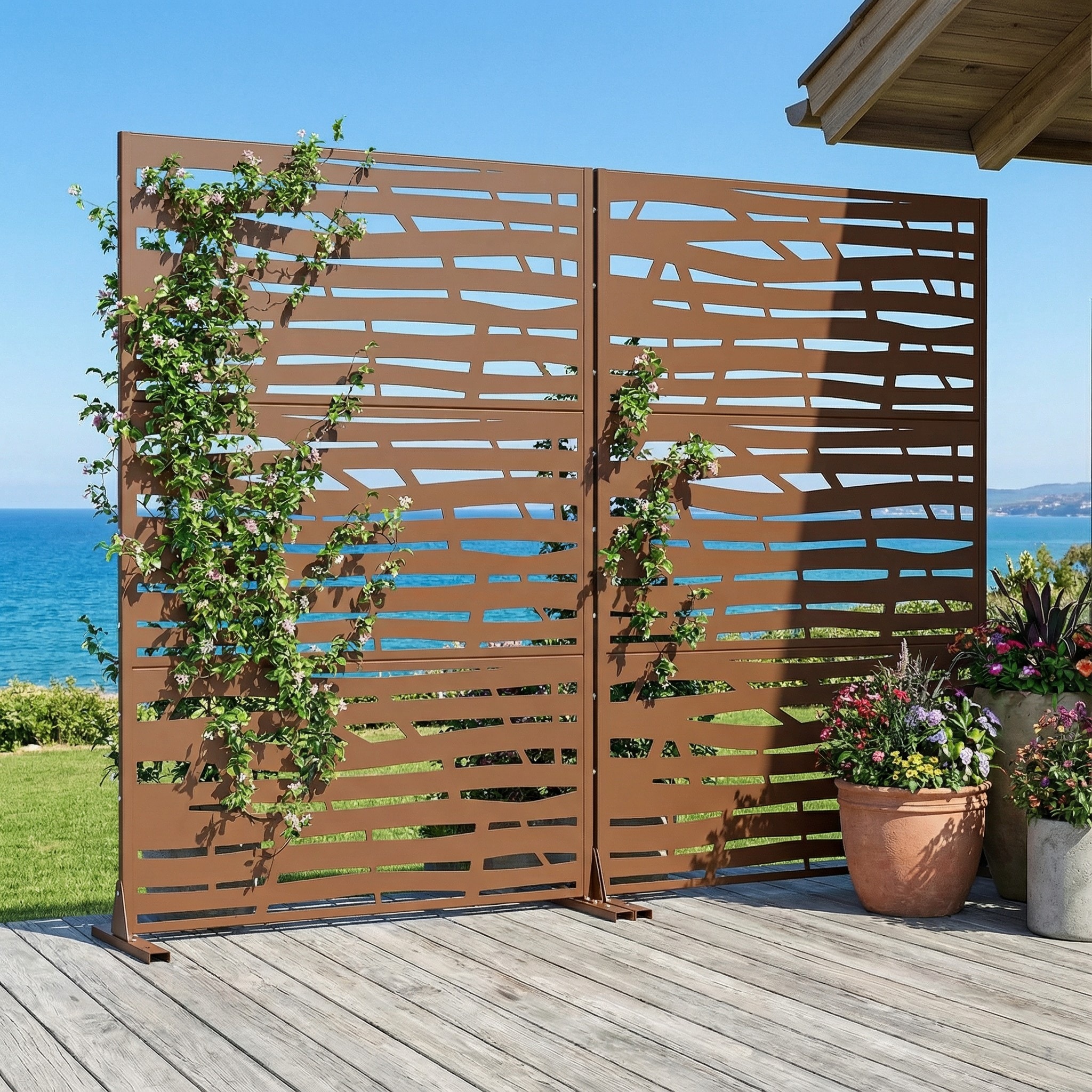 PexFix - Set of 2 Brown Metal Privacy Screen 72-in H x 47-in W Outdoor Privacy Screen for Patio G...