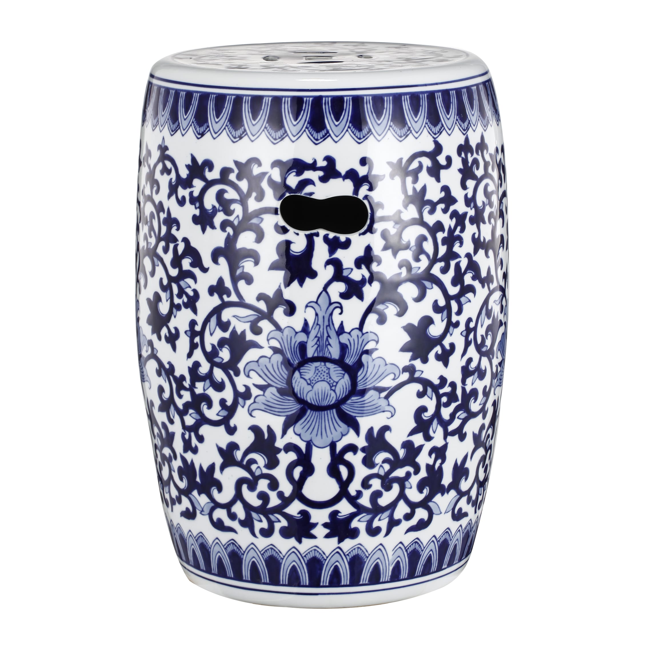 AHIOU HOME ZAAHG-131635GS 15.9-in BlueWhite Ceramic Barrel Garden Stool