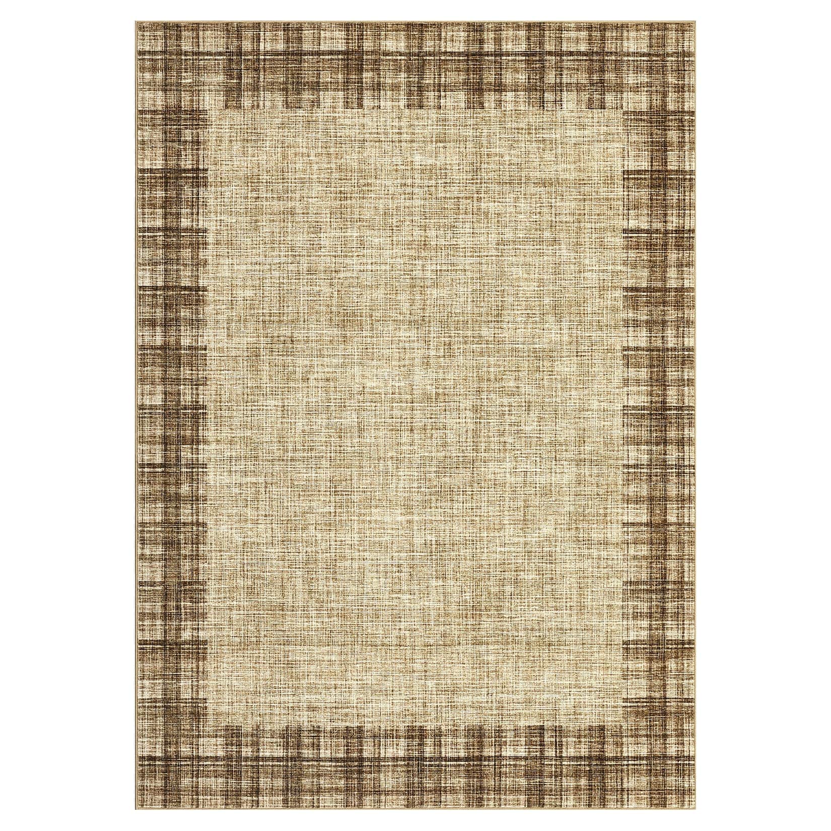 WhizMax SUNNY-PHK-33SYX5TB 9 x 12 ft Polyester Natural Rectangular Living Room Bedroom Dining Room Geometric Bordered Modern Machine Washable Area Rug