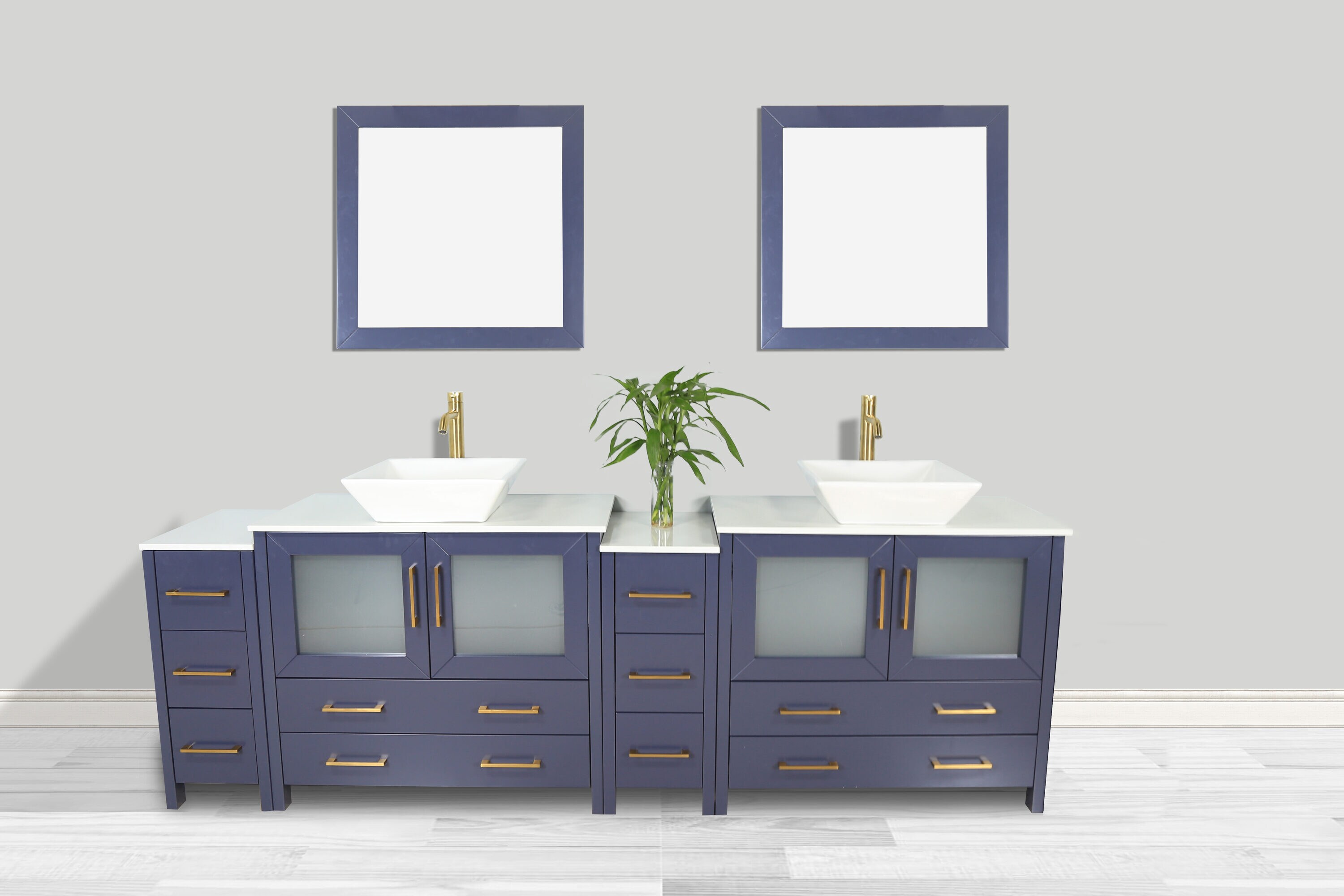 Vanity Art VA3030-96G Grey 96 Double Sink Bathroom Vanity Set with Ceramic Vanity Top