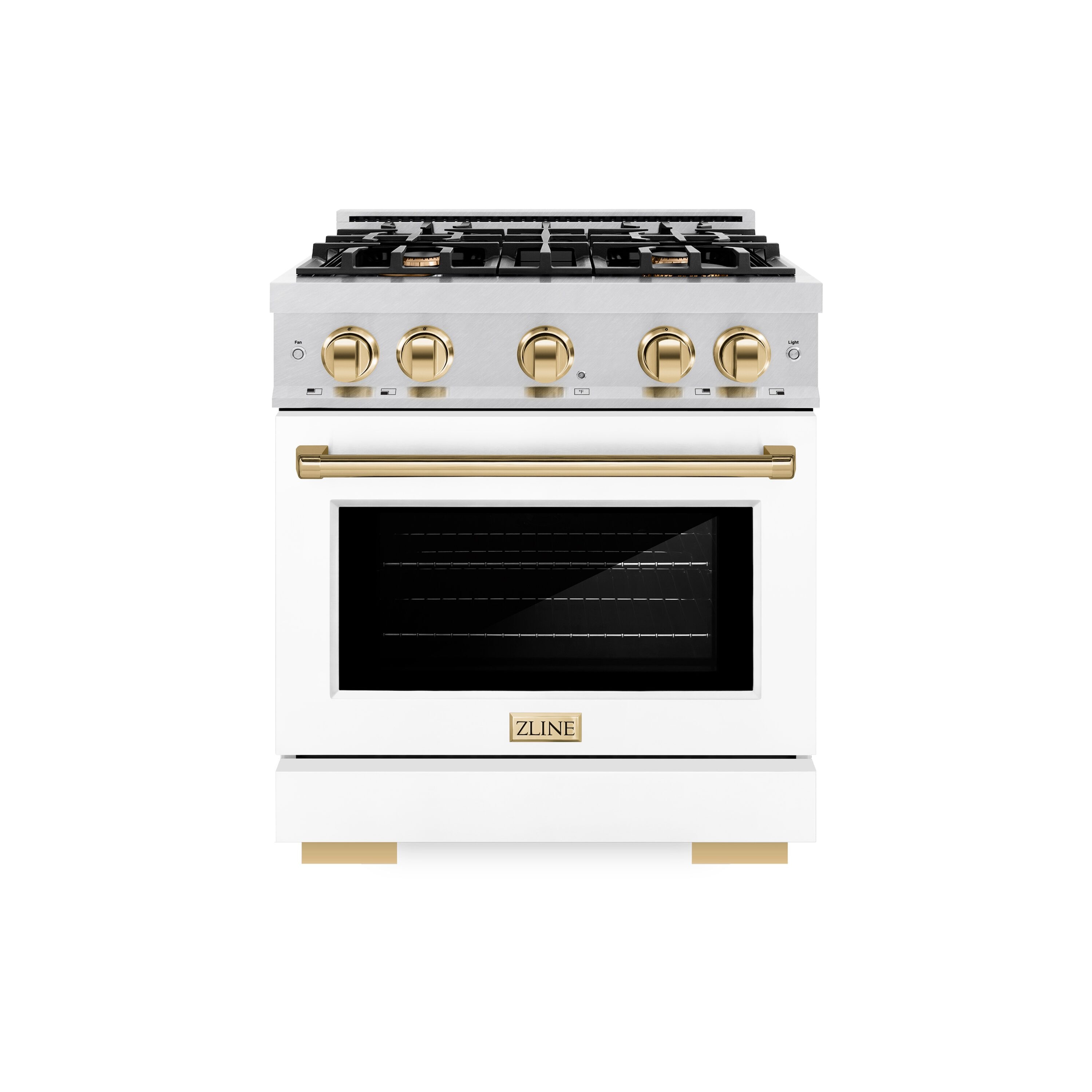 ZLINE KITCHEN & BATH HDRSZ-WM-30-G Select 30-in Standard 4 burners Convection Oven Freestanding Dual Fuel Range ( Stainless Steel, White Matte Door, Polished Gold Accents )