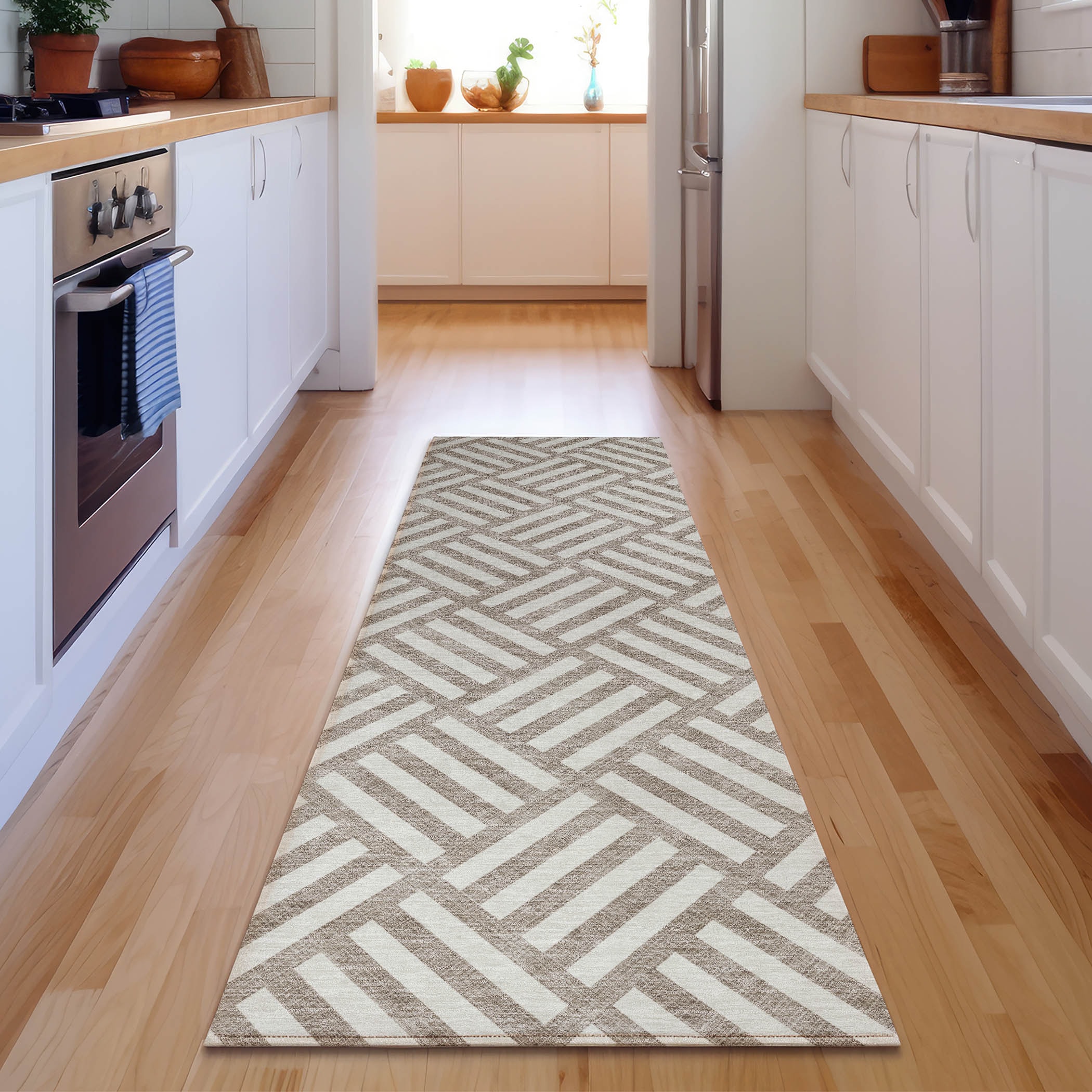 Addison Rugs AMF620TP2X8 Mayfield AMF620TP 2 x 7 (ft) Polyester Taupe Rectangular Indoor Geometric Machine washable Runner rug