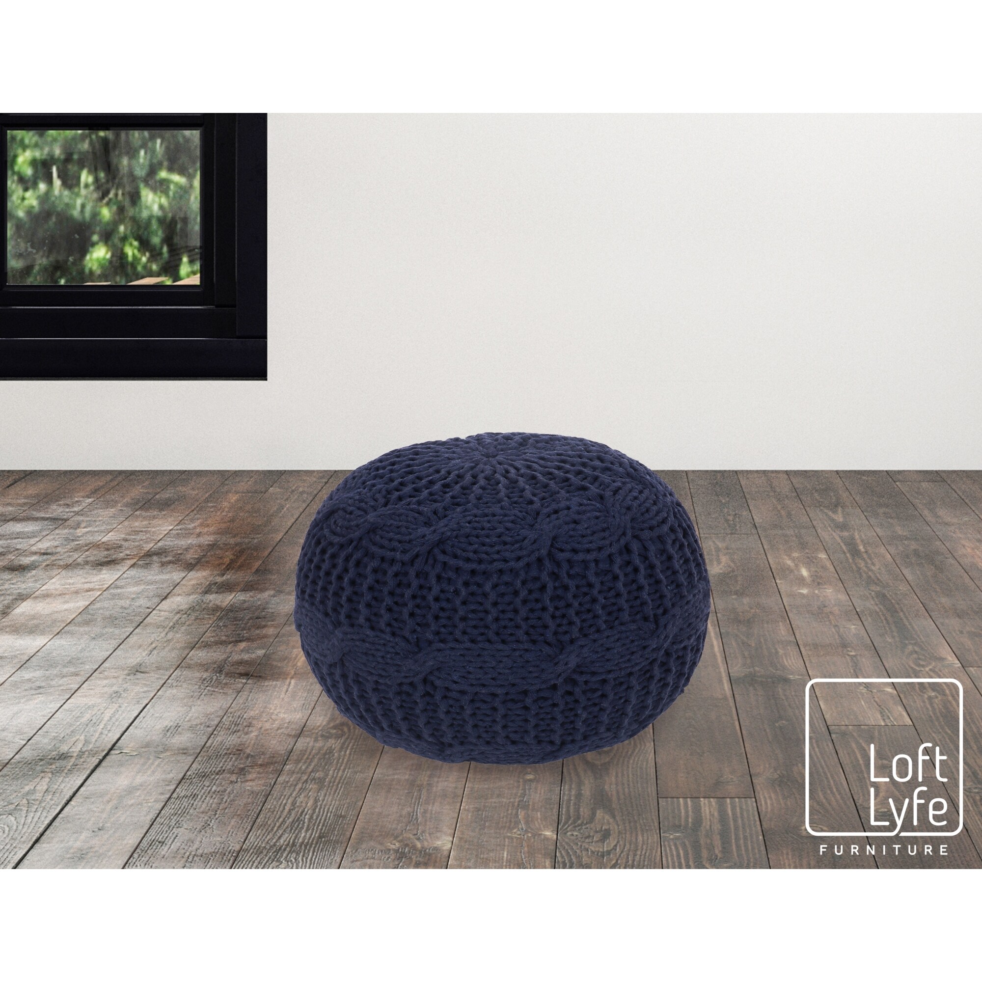 Loft Lyfe Brystol Modern Navy Cotton Pouf Ottoman in the Ottomans & Poufs  department at