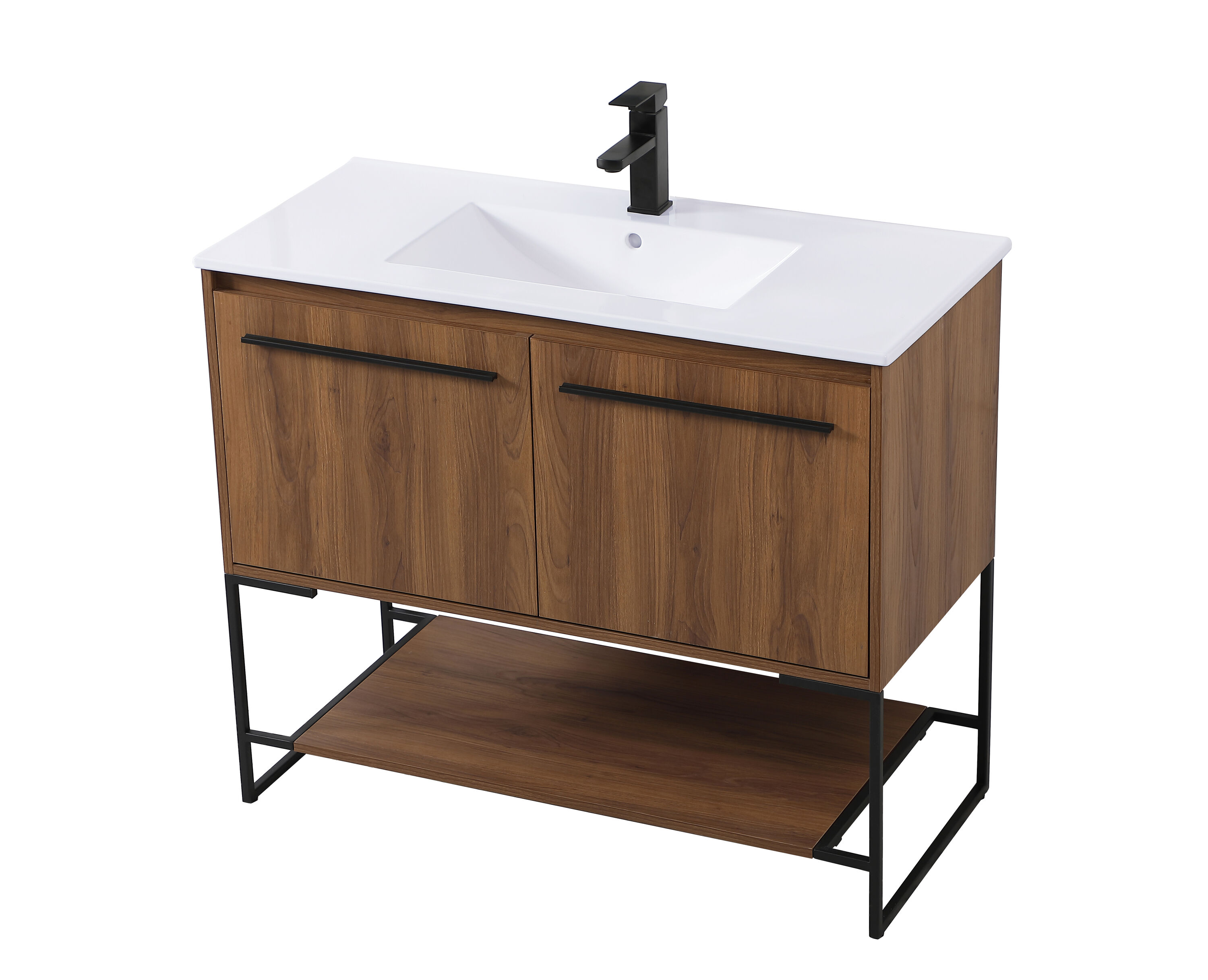 Walnut Brown 40" Single Bathroom Vanity with Porcelain Top