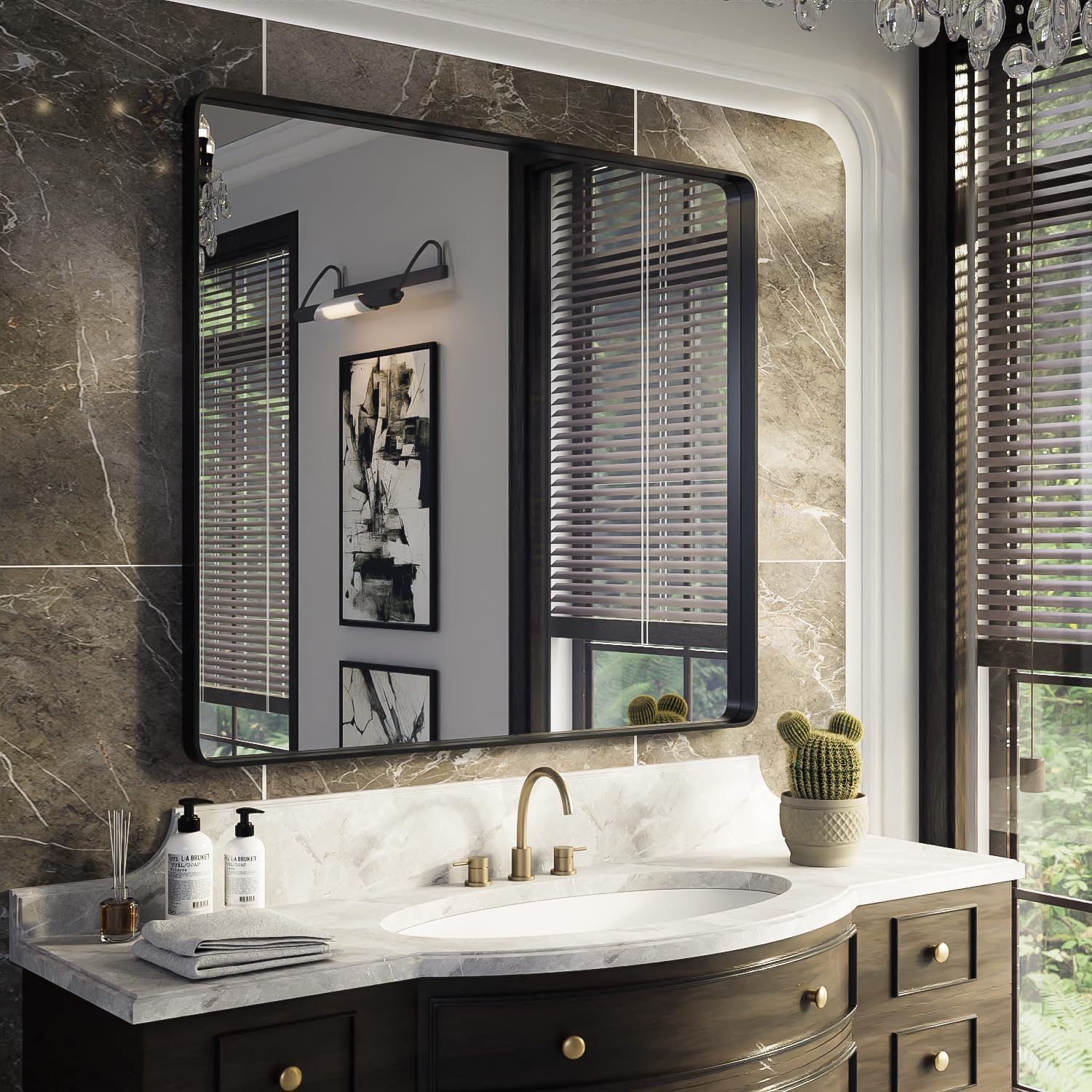 waterpar WPLO-2426 Aluminum 36-Inches x 40-Inches Framed Rectangle Bathroom Vanity Mirror ( Black )