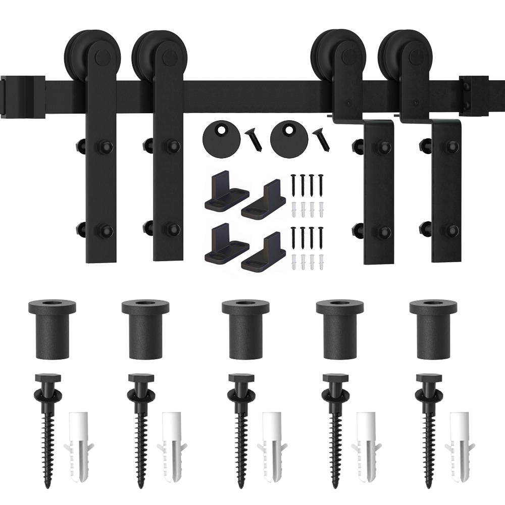 WINSOON GCM5164 72-in Matte Matte Black Indoor I-strap Single bypass Barn door hardware kit