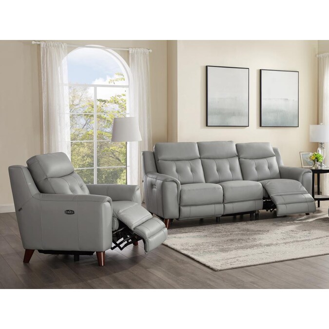Hydeline Torino Leather 2 Piece Living, Gray Leather Reclining Living Room Sets