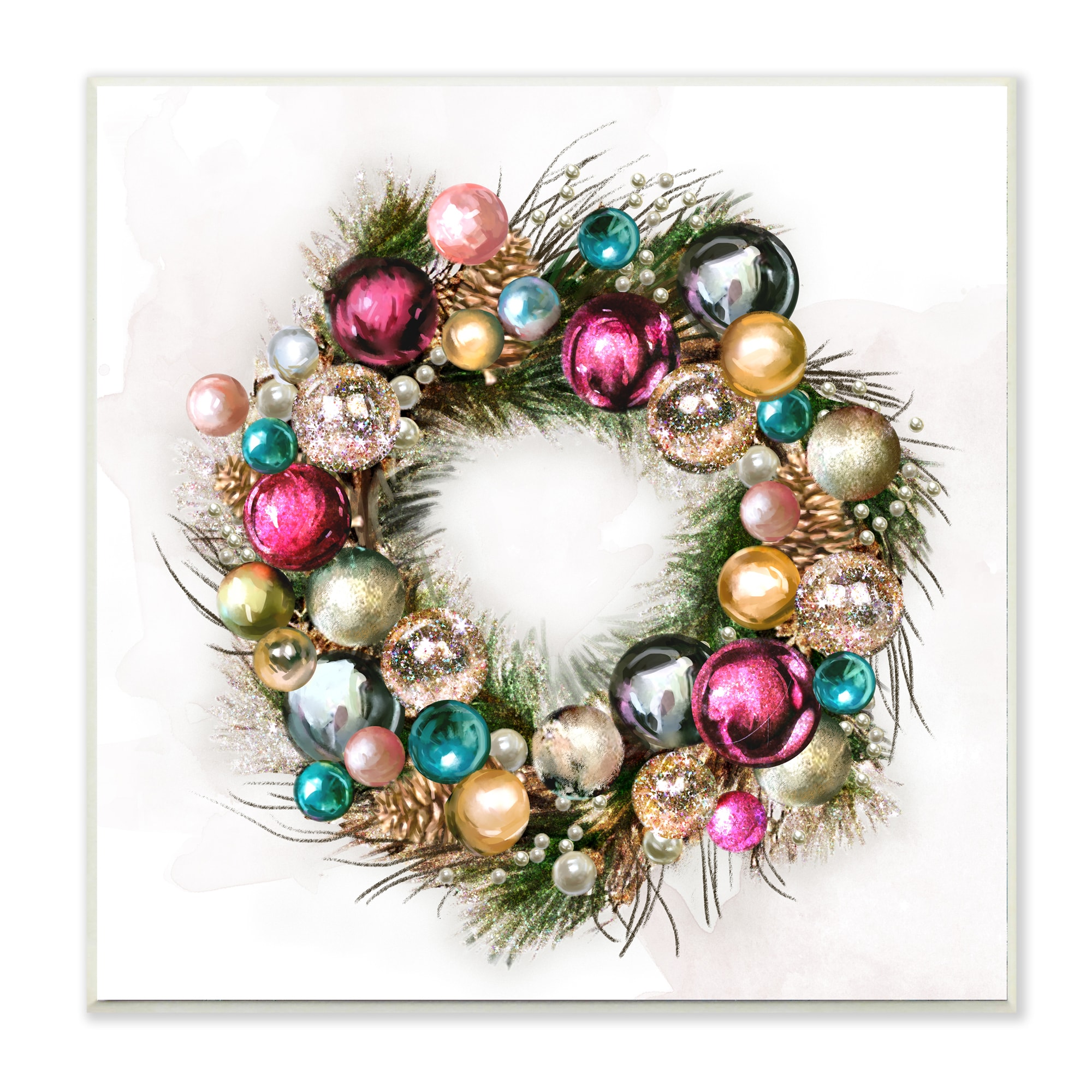Stupell Industries AC-385-WD-12X12 Festive Ornamental Wreath Minimal Christmas Charm Ziwei Li Frameless 12-in H x 12-in W Novelty Print