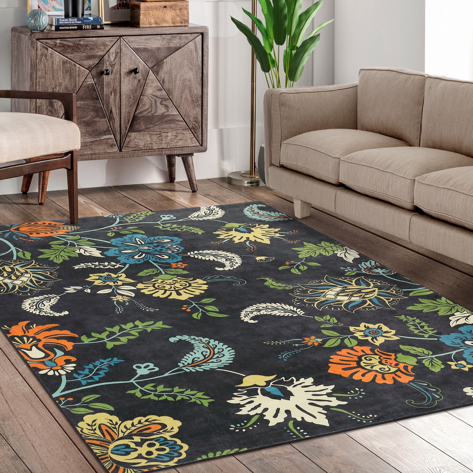 Garvee YXY-LO-PHO-0ZULYW4C 8 x 10 (ft) Polyester Multi-Color Rectangular Indoor Floral/Botanical Vintage Machine washable Area rug