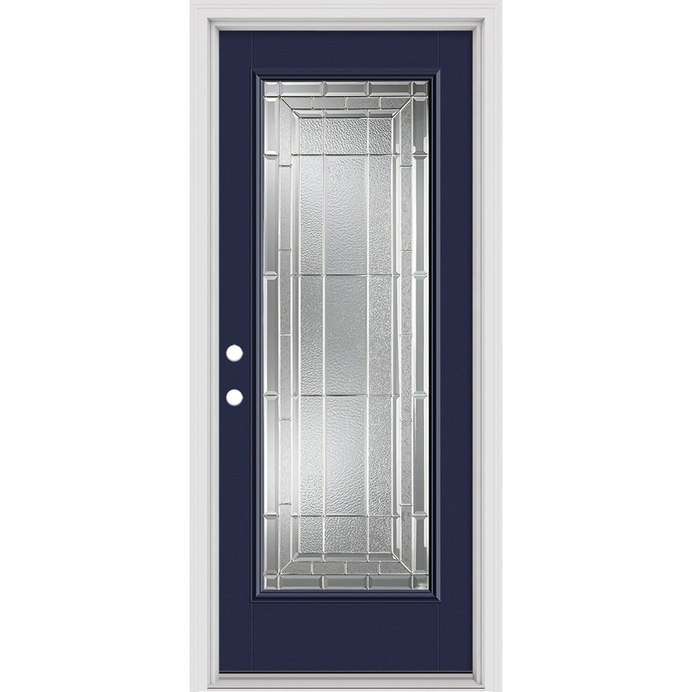 Masonite 631373 Sequence 32-in x 80-in x 4-9/16-in Fiberglass Full lite Right-hand inswing Eclipse Painted Prehung Front Door with Brickmould Insulating core