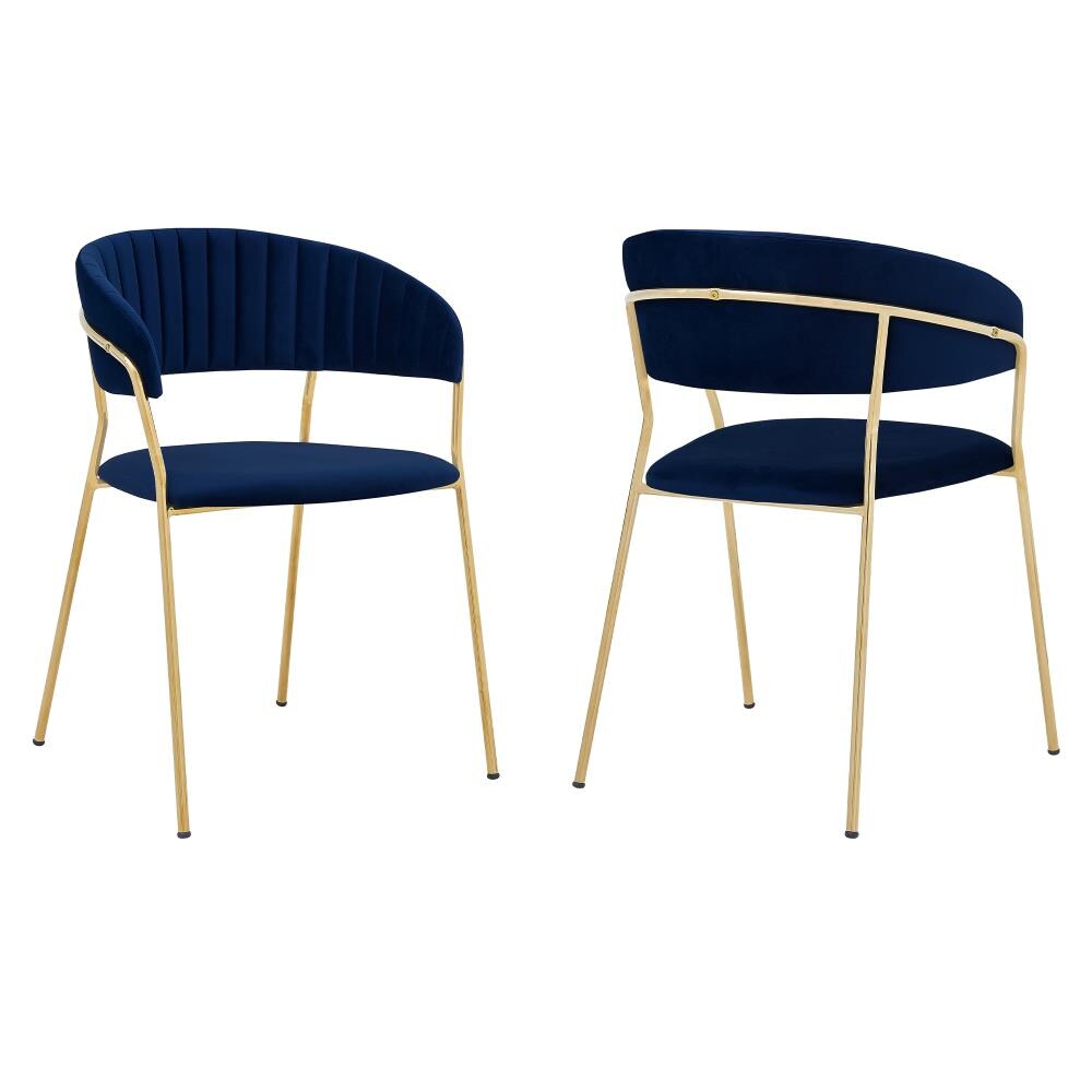 Armen Living LCNRSIGLBLU Set of 2 Nara Contemporary/Modern Velvet Upholstered Dining Arm Chair (Metal Frame)
