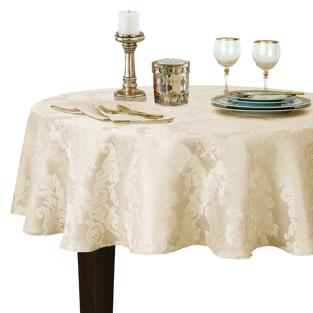 Elrene Home Fashions 026865924886 Barcelona Jacquard Damask 70" Round Indoor Antique Table Cover for 60-in round