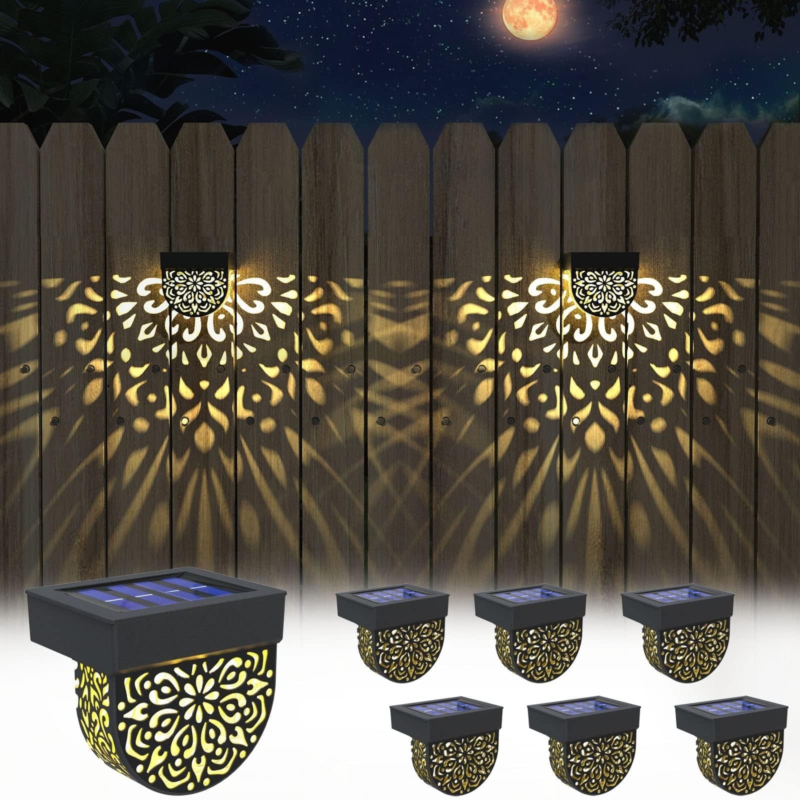 AOIZGMY  Solar Fence Lights Outdoor Waterproof LED Decorative Lighting Set of 6 Pack Warm Yellow for Front Door Backyard Patio Garden Walkway