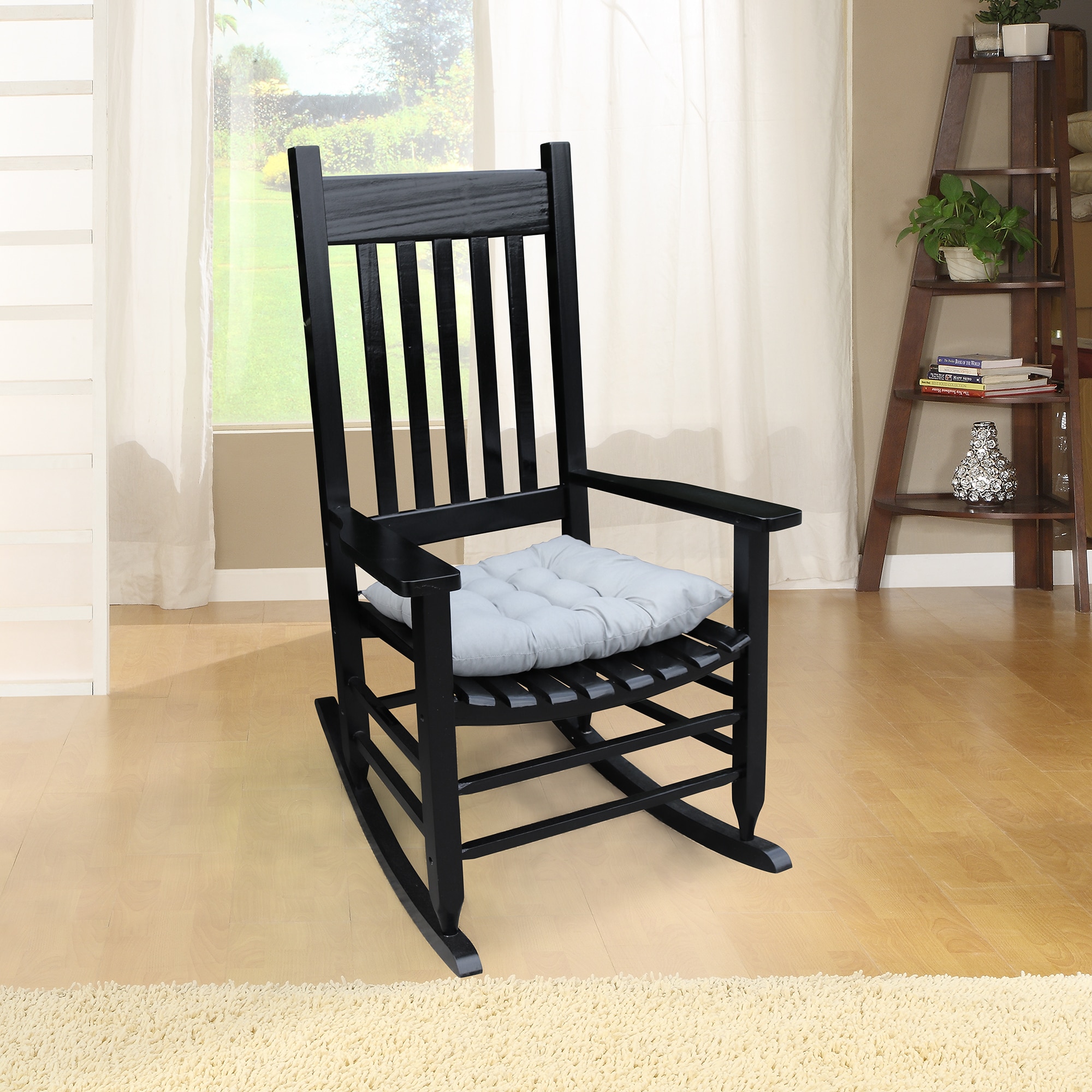 Wooakway - Wooden Rocking Chair Ergonomic Slatted Seat Rocker for Living Room Porch Patio Indoor ...