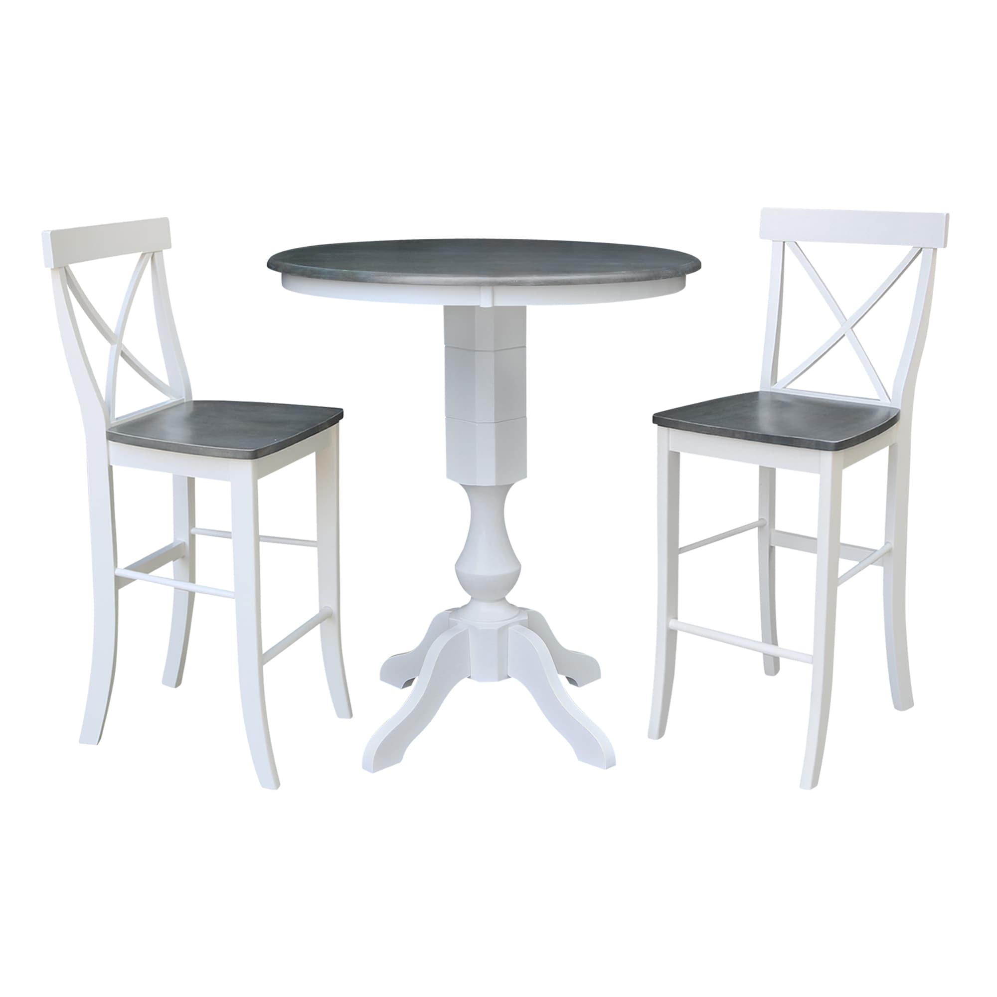 International Concepts K05-36RT-11P-S6133-2 White/Heather Gray Traditional Dining Room Set with Round Table (Seats 2)