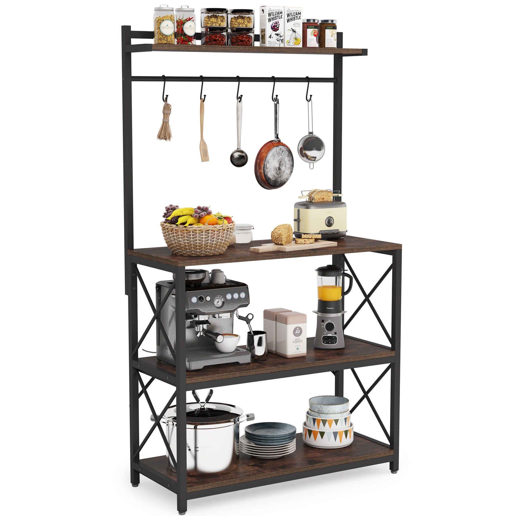 Tribesigns Rustic Brown Industrial Metal Bakers Rack with Power Outlets and  Large Storage Space in the Dining & Kitchen Storage department at