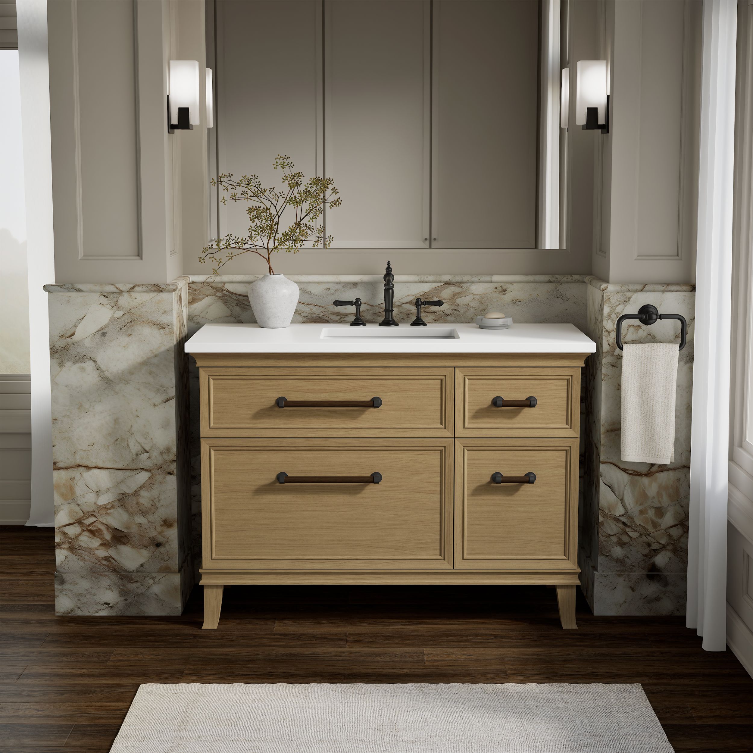 KOHLER Artifacts 48-in Light Oak Undermount Single Sink Bathroom Vanity with White Quartz Top