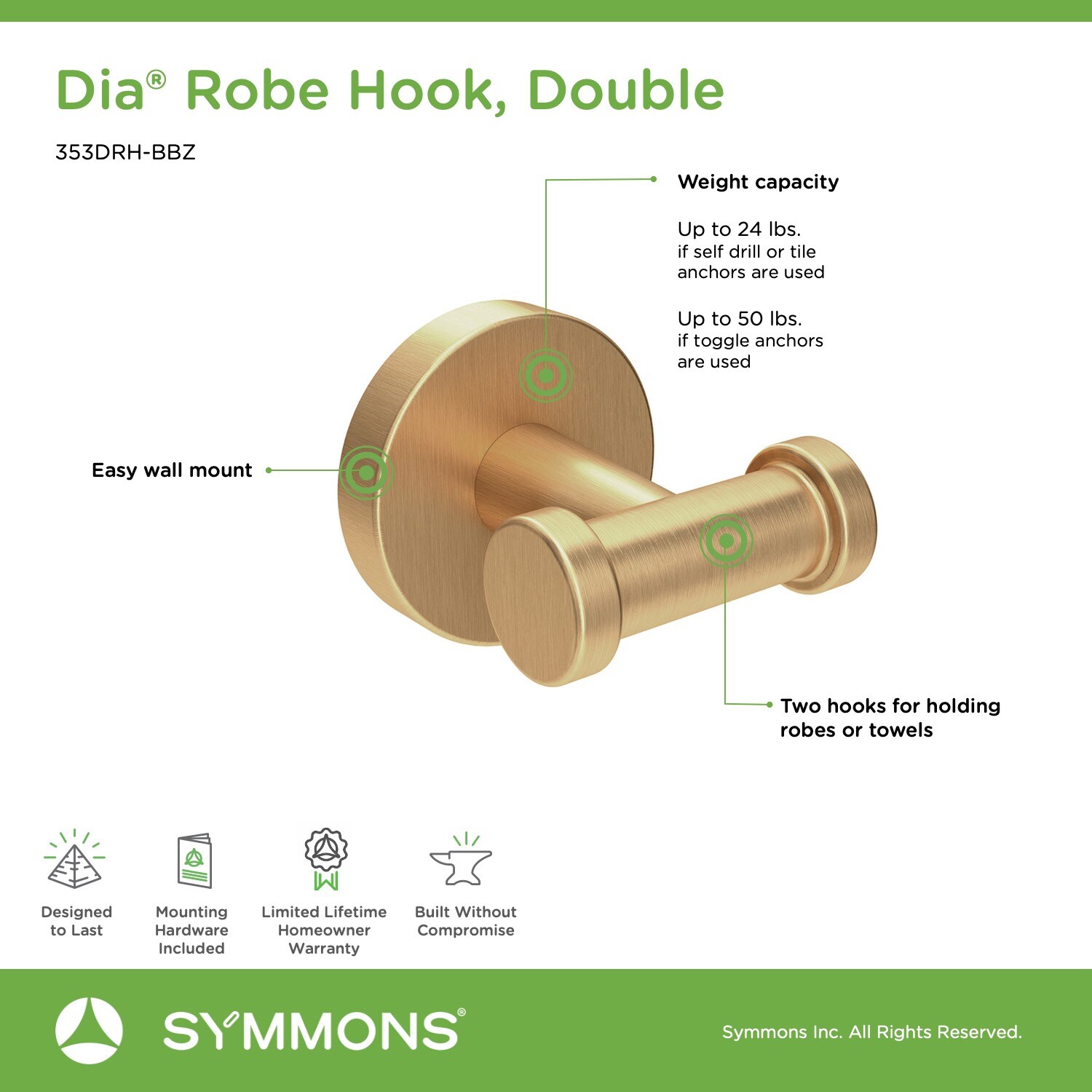 Symmons 353DRH-BBZ Robe-Hooks - View #3