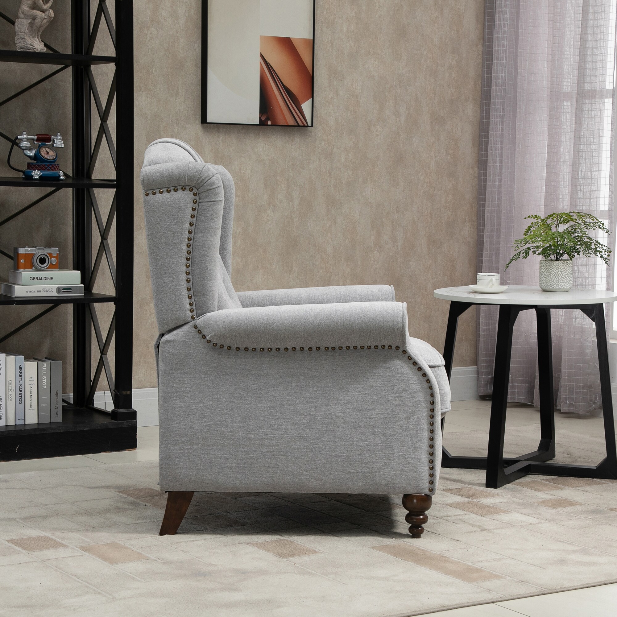 Gray Velvet Upholstered Recliner with Button Tufting