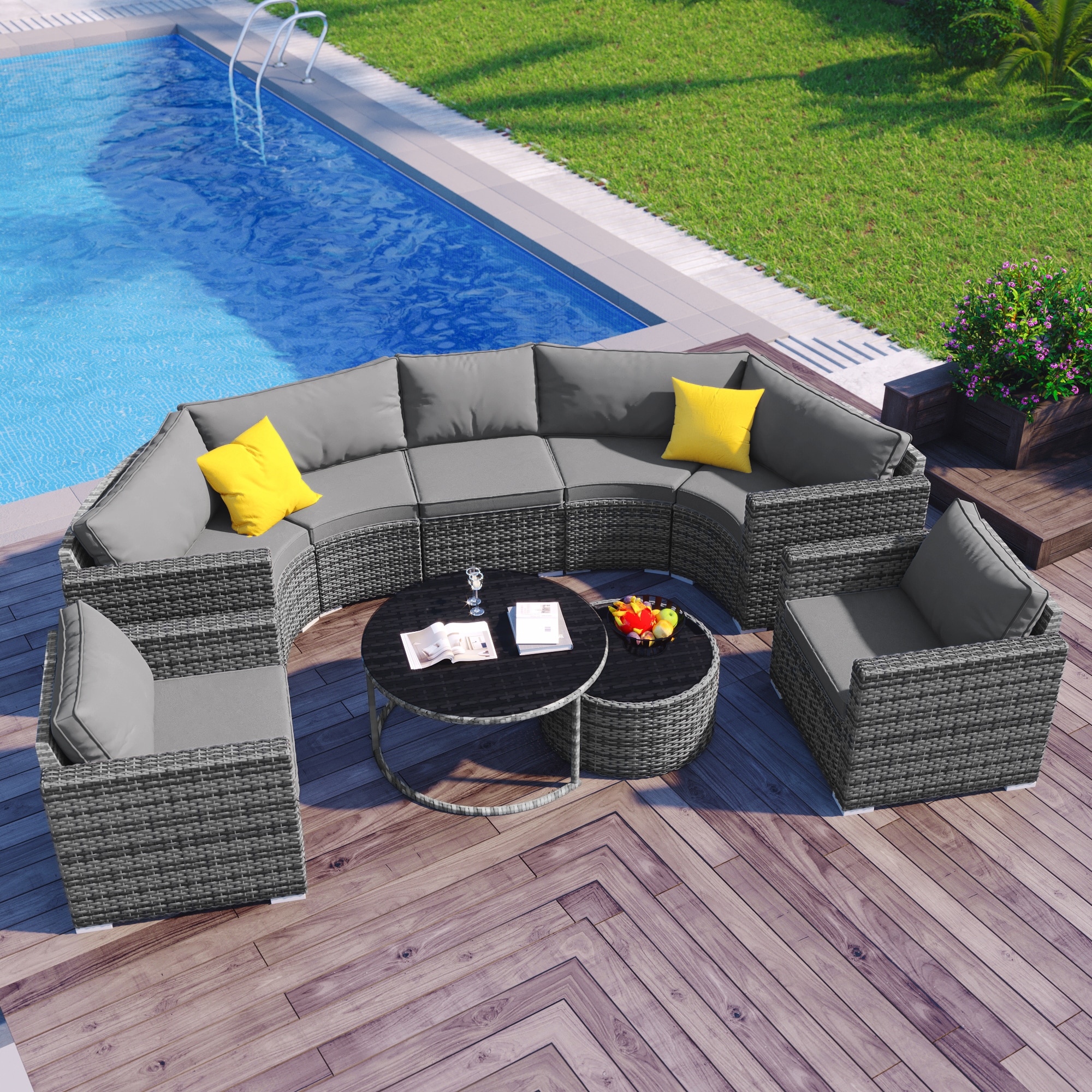Mondawe MA-N17TOP152AAE 9 -Piece Wicker Patio Sofa Conversation Set with Gray Cushions