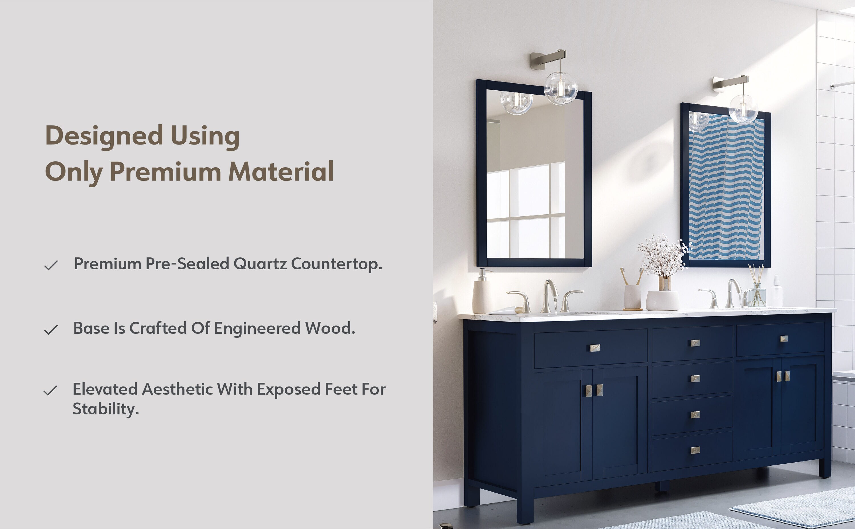 Artemis 60" Blue Double Sink Vanity with Quartz Top