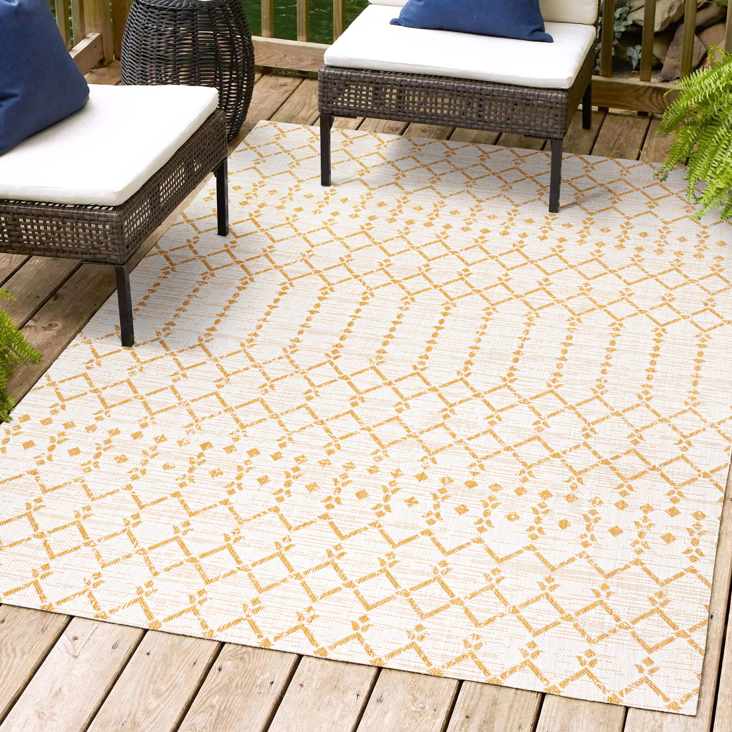 JONATHAN  Y SMB108J-5 Santa Monica Ourika Filigree Textured Weave 5 x 8 (ft) Loomed Polypropylene Cream/Yellow Rectangular Indoor/Outdoor Tribal Coastal Area rug