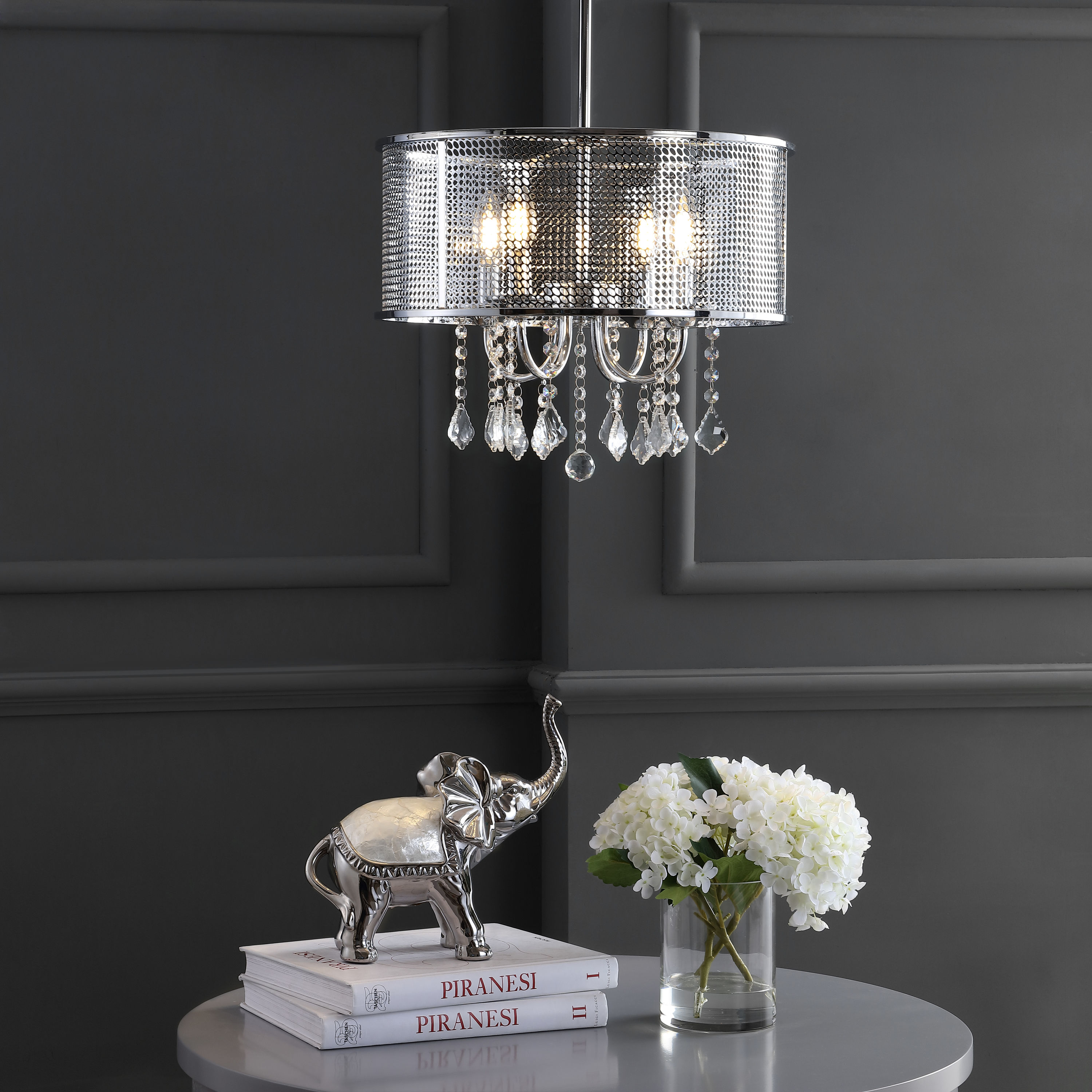 Avah 17" Chrome Polished Crystal LED Adjustable Chandelier