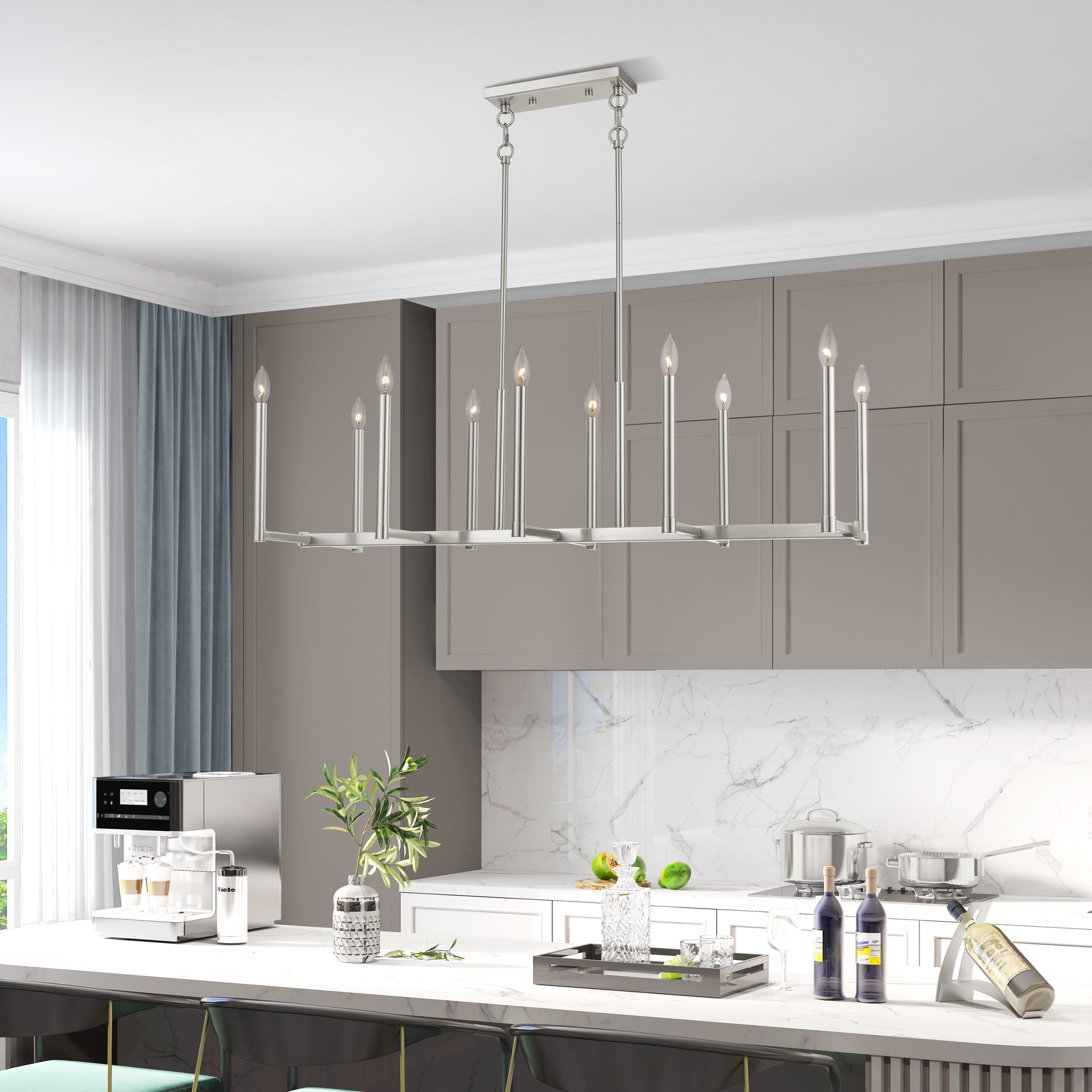 Livex Lighting 40259-91 Alpine 10 -Light Brushed Nickel Transitional For Use in Bathrooms, Bedrooms, Dining Rooms, Foyers, Kitchens, Living Rooms Chandelier