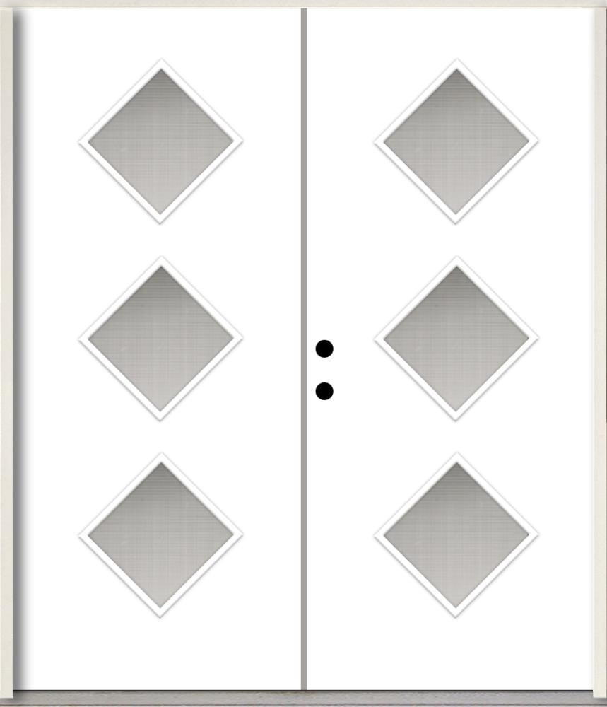 RELIABILT LO1062560 Spotlights 64-in x 80-in x 4-5/8-in Fiberglass 1/4 lite Right-hand inswing Primed Unfinished Prehung Double Front Door Insulating core