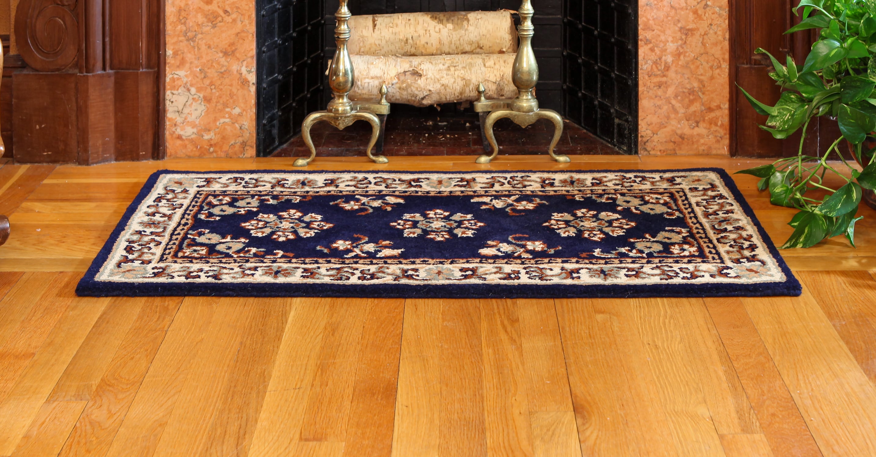 Blue Oriental Wool Rectangular Hearth Rug