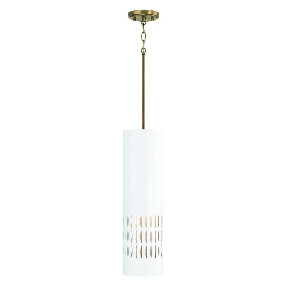 Capital Lighting Dash 1 - Light Aged Brass And White Brass Art Deco,Mid Century Modern,Minimalist,Vintage Incandescent Metal Pendant Light
