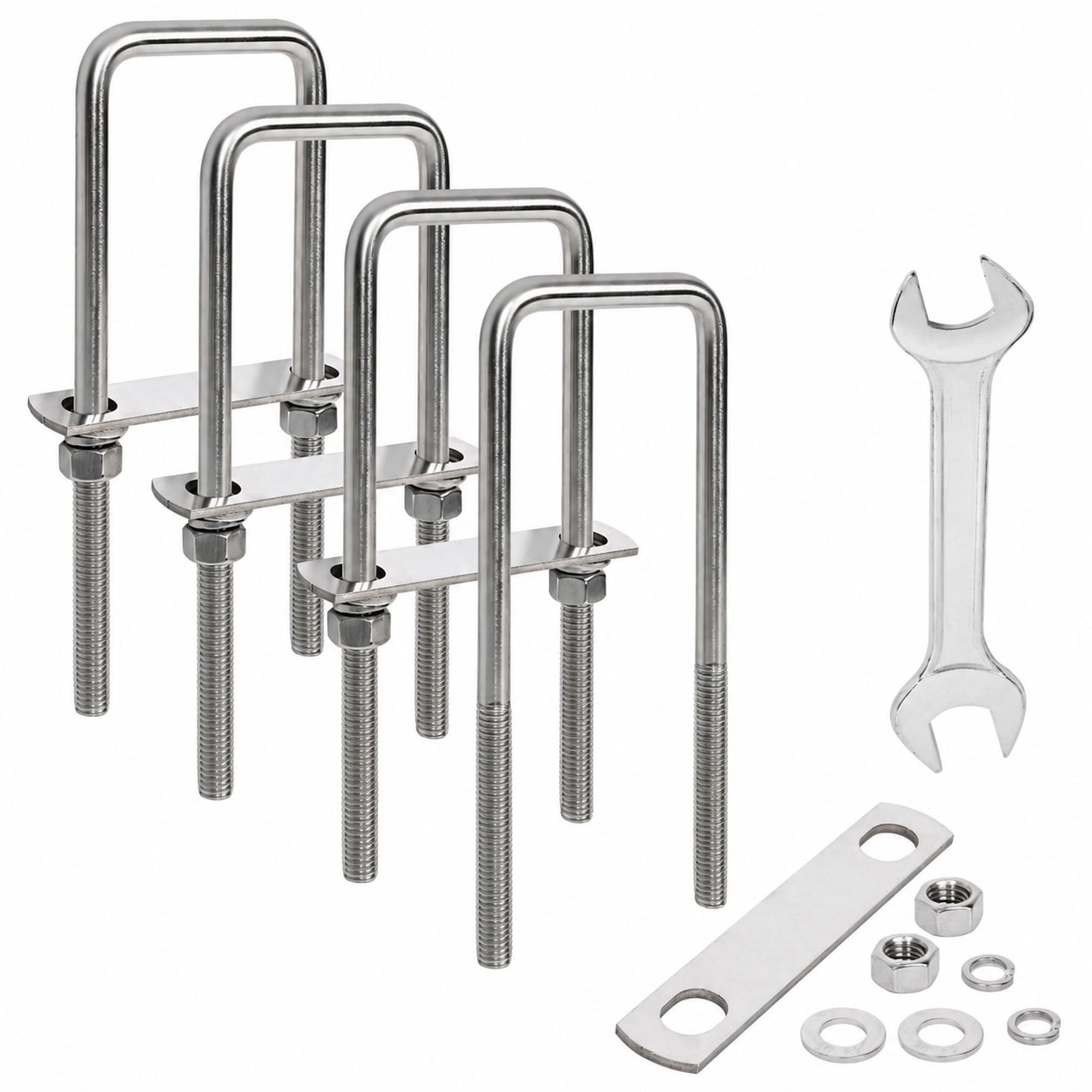 Etokfoks 4 Pack M12 x 3 1 16 in x 7 5 16 in Stainless Steel Square U Bolts with Nuts Plates Washers Heavy Duty Clamp #LETP130LB