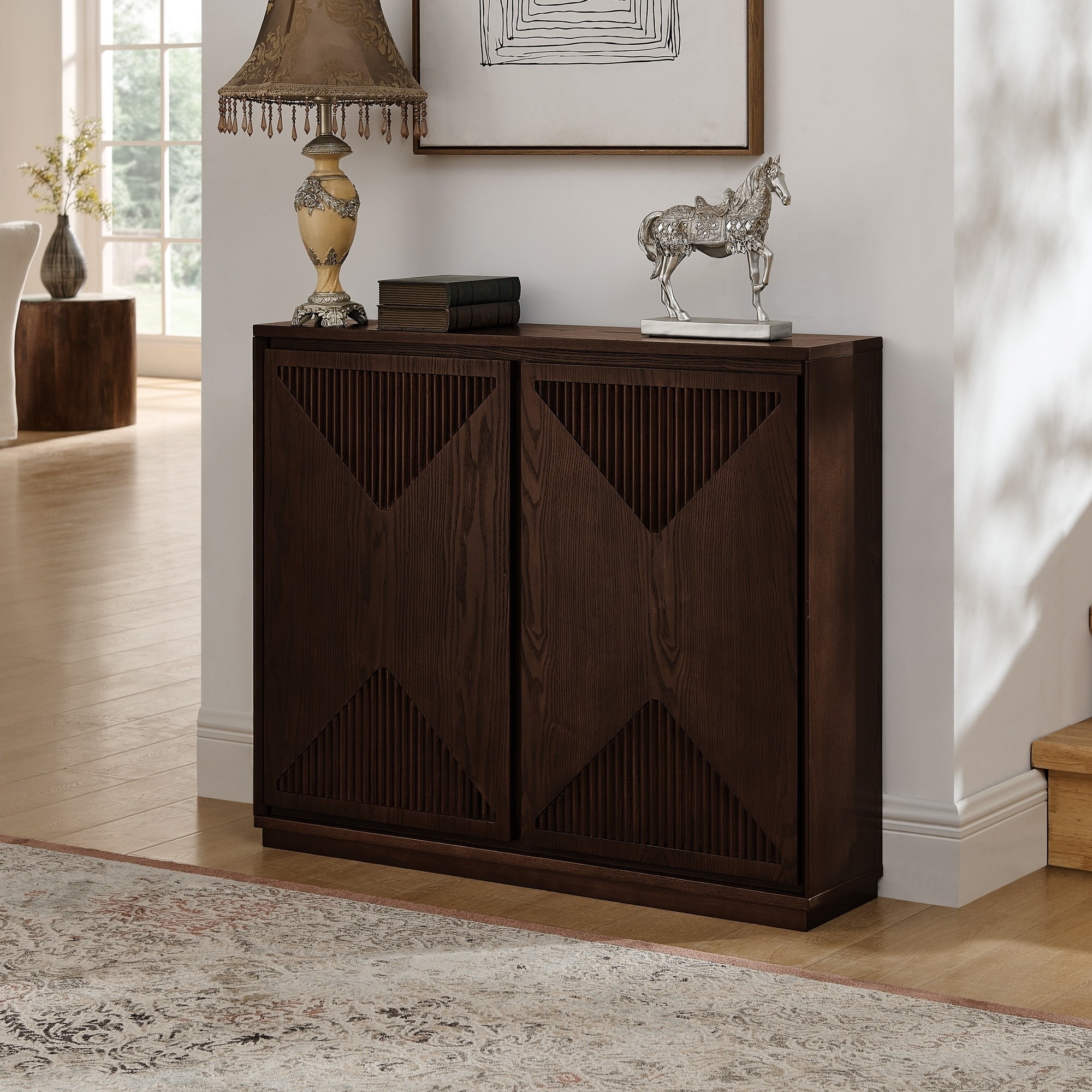 UOI Dark Walnut Solid Wood and MDF Mid Century Modern V-shape Storage ...