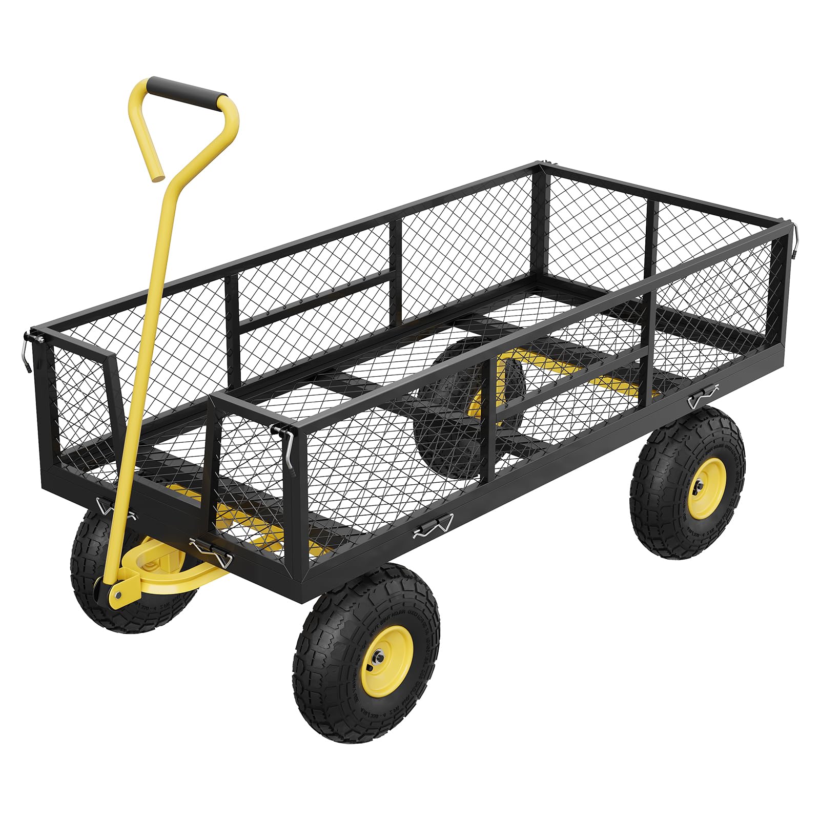 Garvee LHL-PPG-33QBADUD 900 LBS Garden Cart with Removable Mesh Sides Heavy Duty Steel Garden Wagon with Adjustable Handles and 10 in Pneumatic Tires Utility Wagon for Lawn Camping Farm Yard Black and Yellow