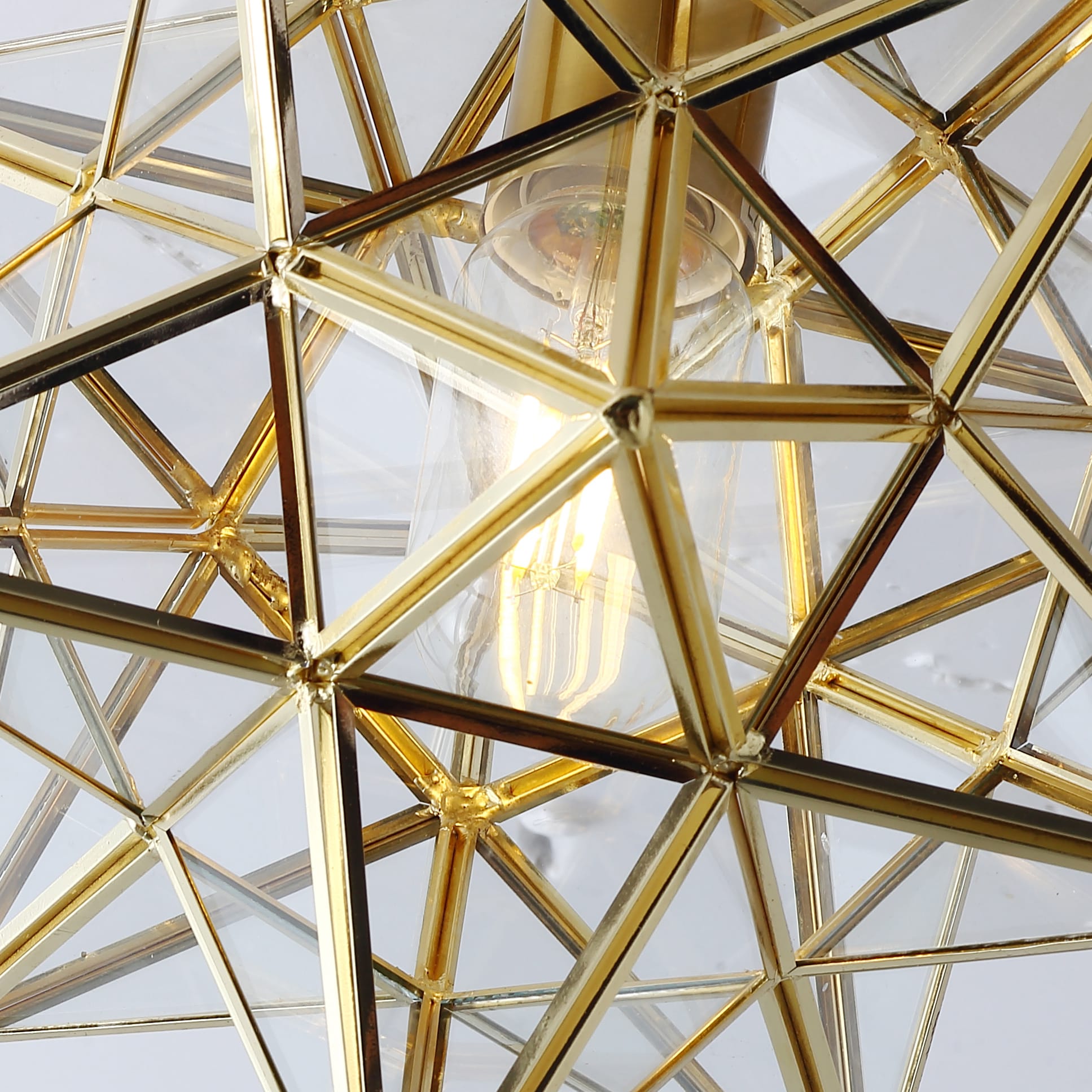 Brass Moravian Star Flush Mount Ceiling Light with Clear Glass