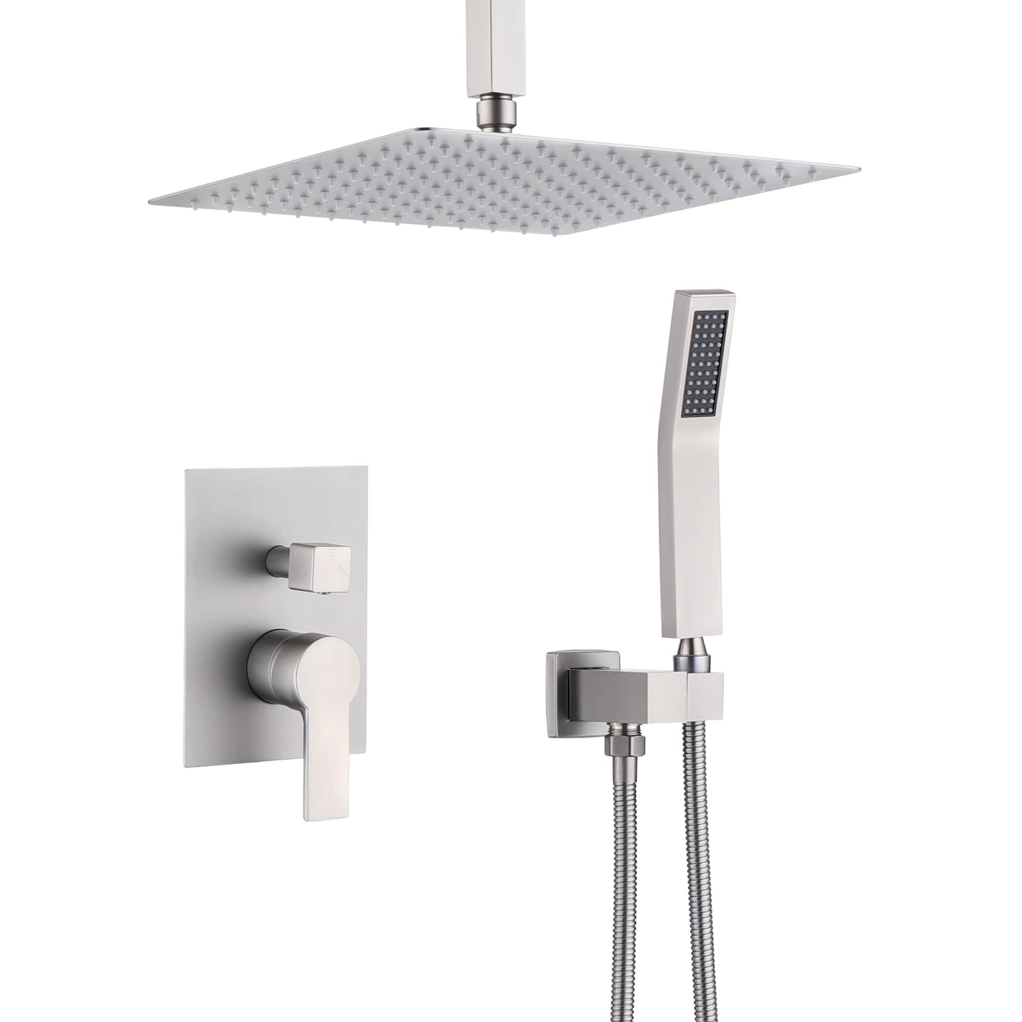 Clihome CHMS-12BN-A3806 Brushed Nickel 12-in Dual Head Built-In Shower Faucet System with 2-way Diverter ( Pressure-balanced Valve Included )