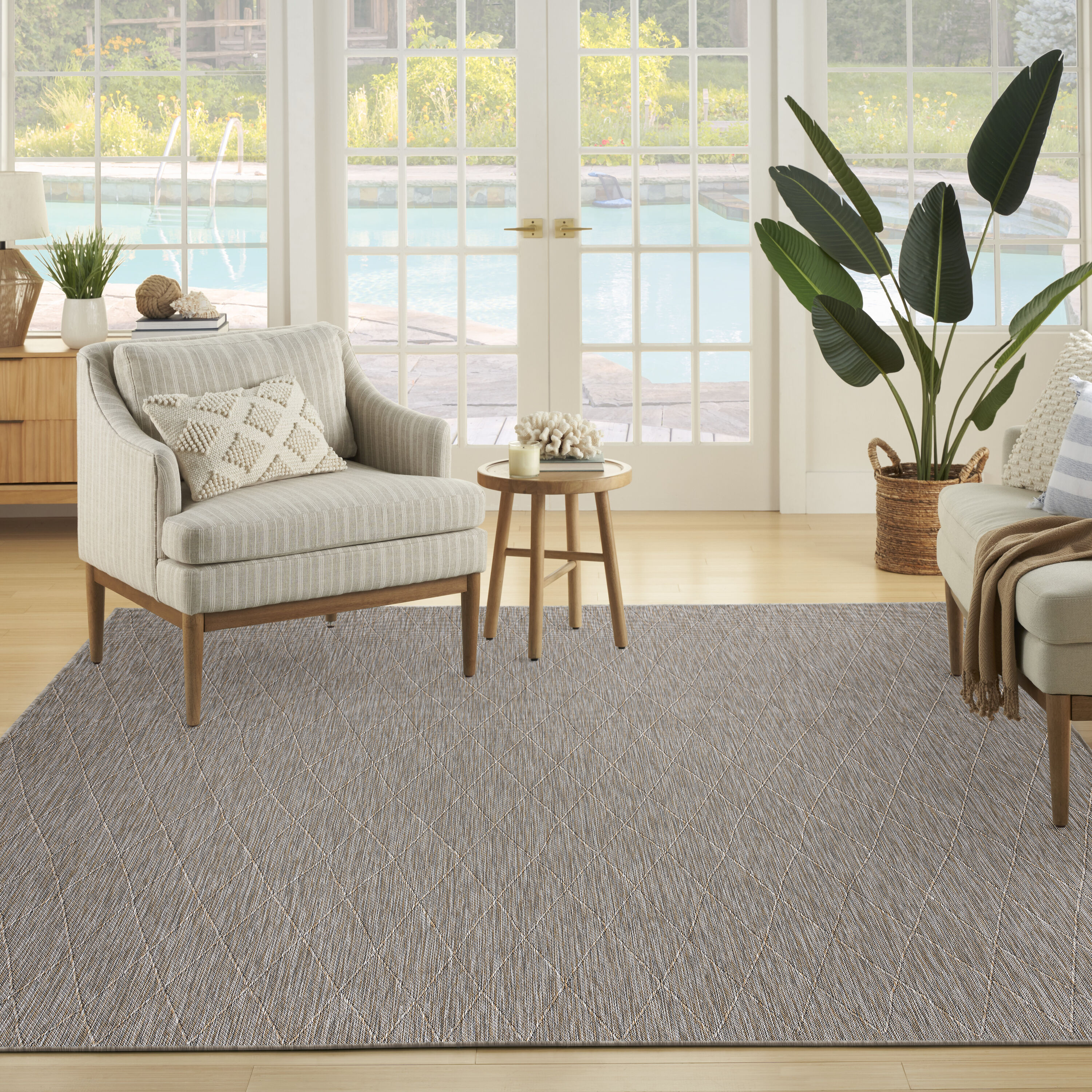 Grey Mocha Geometric Flat Woven Synthetic 10' x 14' Area Rug